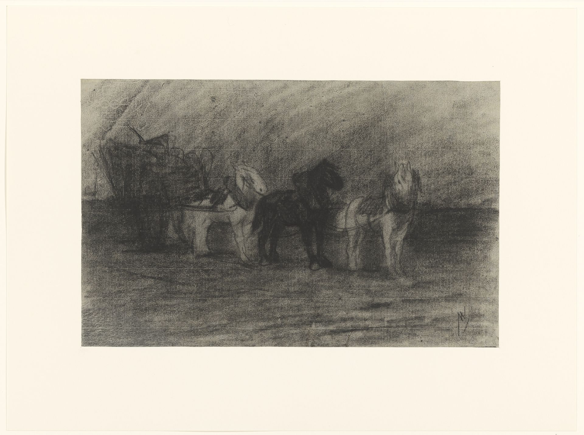 Paarden voor een wagen by Maurits van der Valk