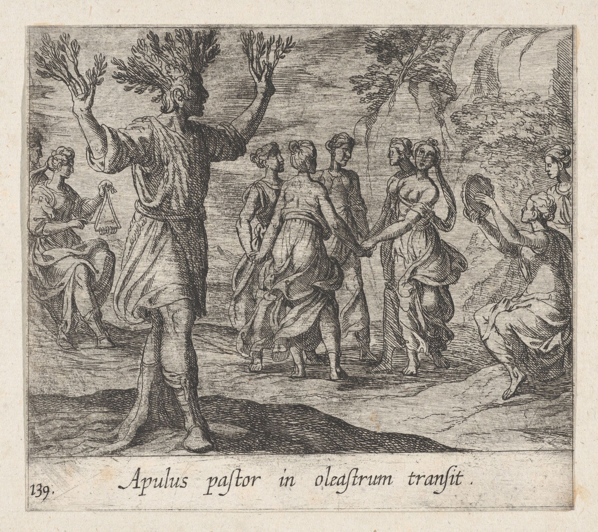 Plate 139: The Apulian Shepherd Changed into an Olive Tree (Apulus pastor in oleastrum transit), from Ovid's 'Metamorphoses' by Antonio Tempesta