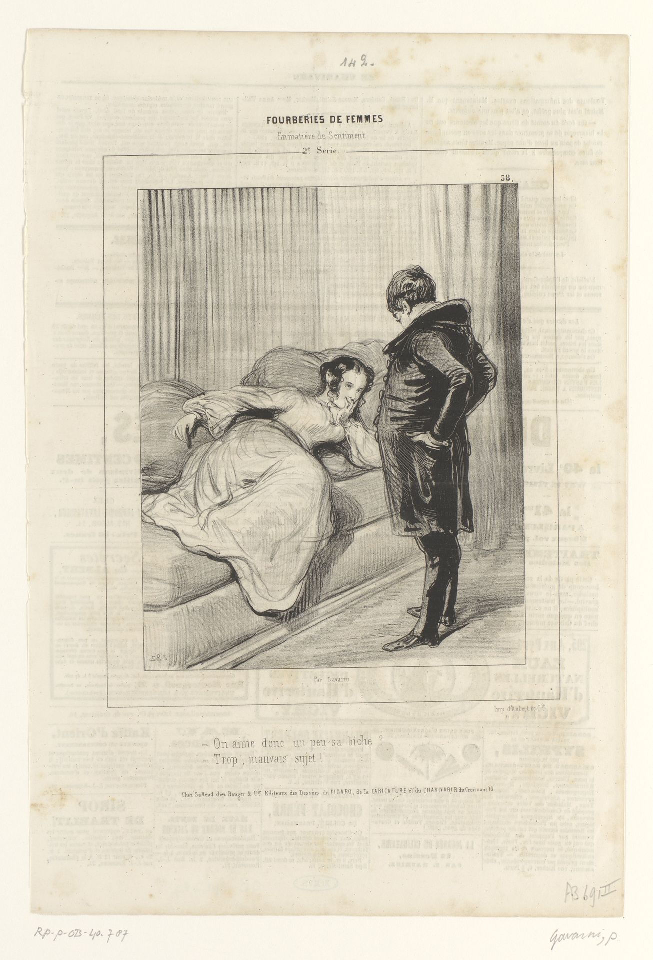Man met vrouw op een sofa in een boudoir by Paul Gavarni