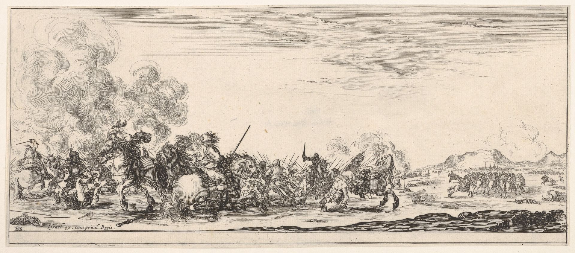 A battle on horseback, from 'Peace and War' (Divers desseins tant pour la paix que pour la guerre) by Stefano della Bella