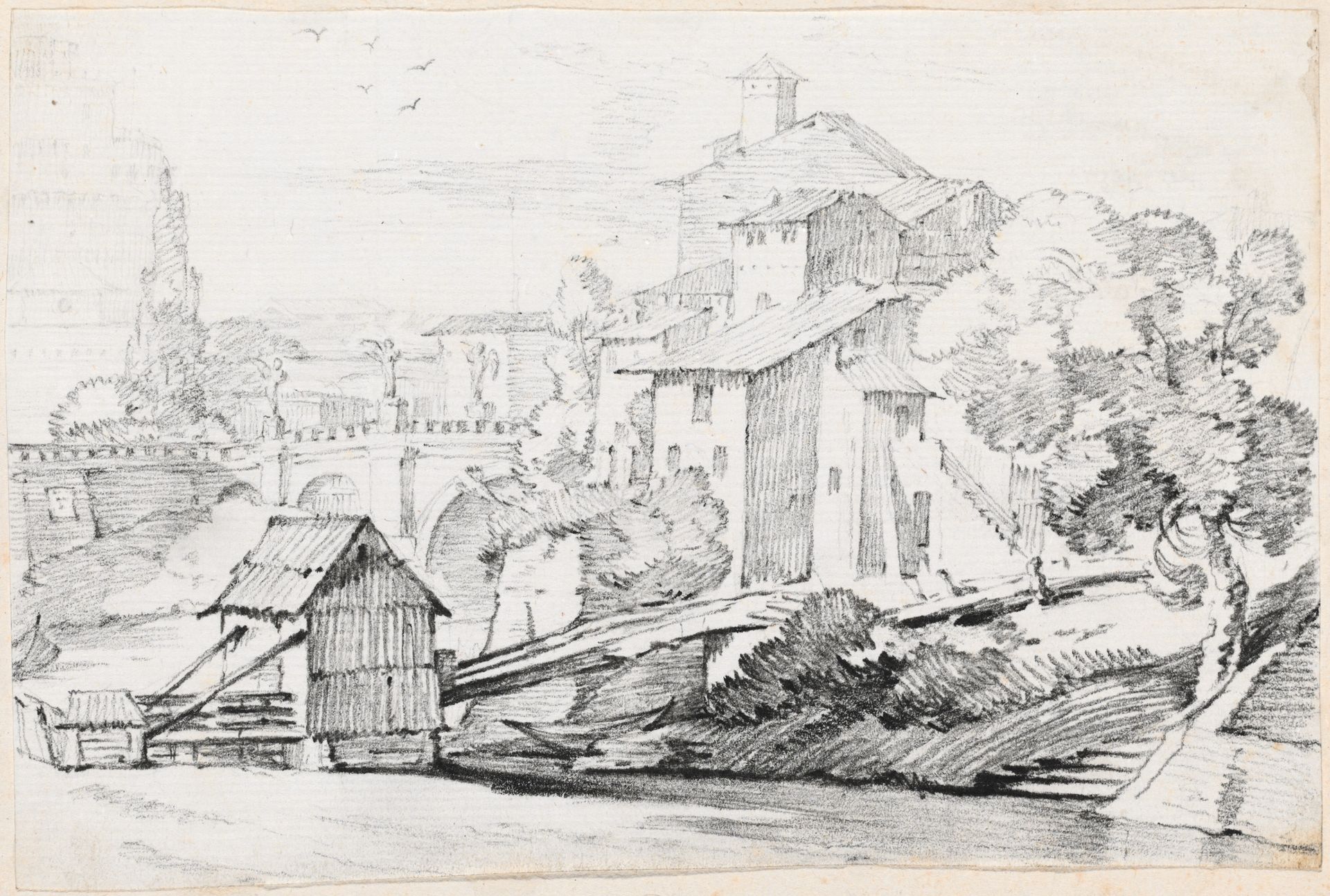 The Ponte Sant'Angelo and Houses on the East Bank of the Tiber by Joseph Marie Vien