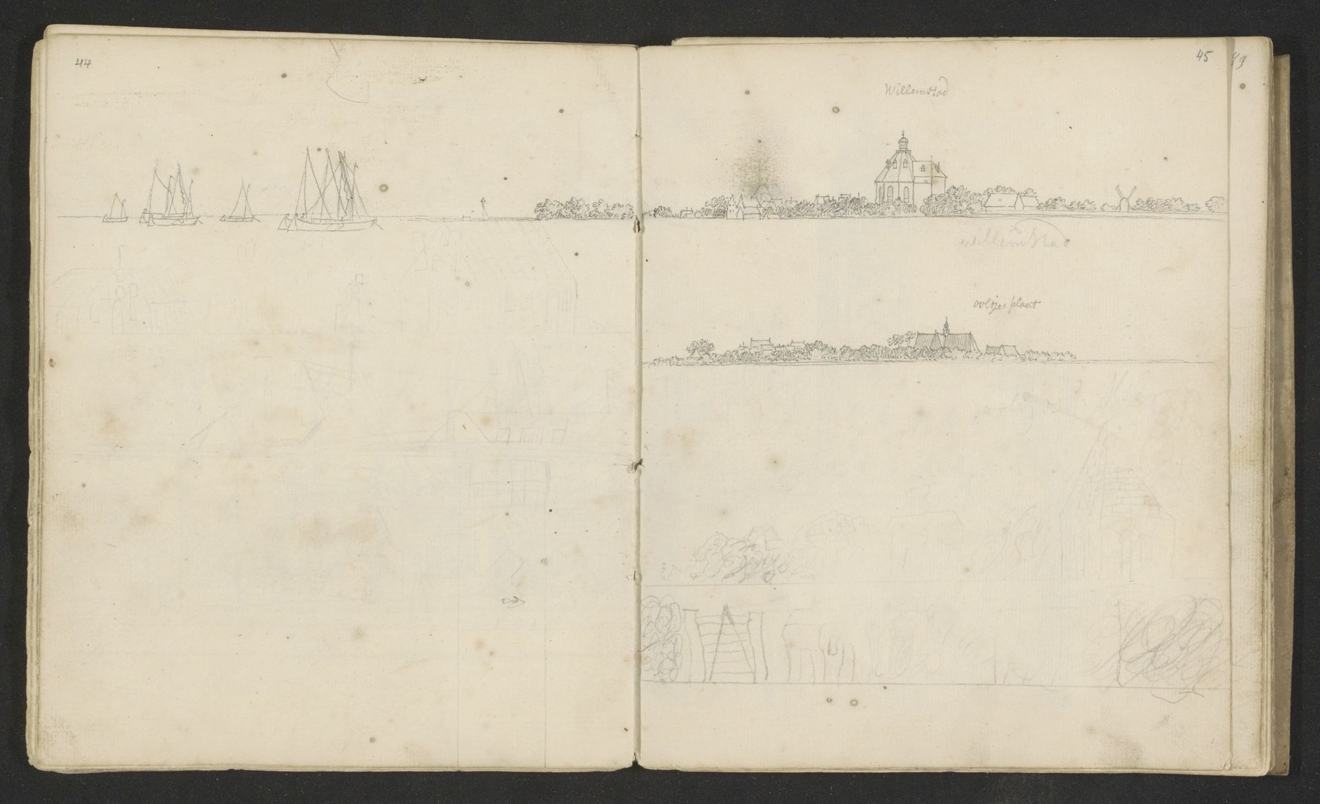 Gezichten op Willemstad en Ooltgensplaat by Cornelis Pronk