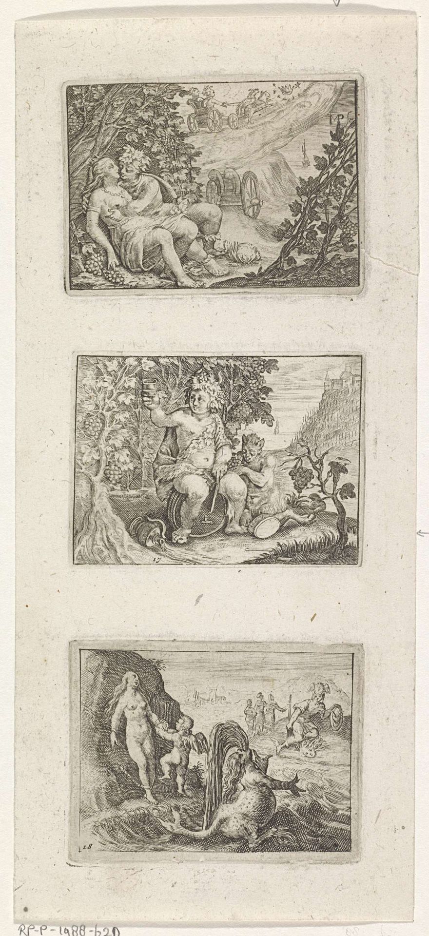 Bacchus en Ariadne / Bacchus heft zijn glas / Perseus en Andromeda by Monogrammist MP