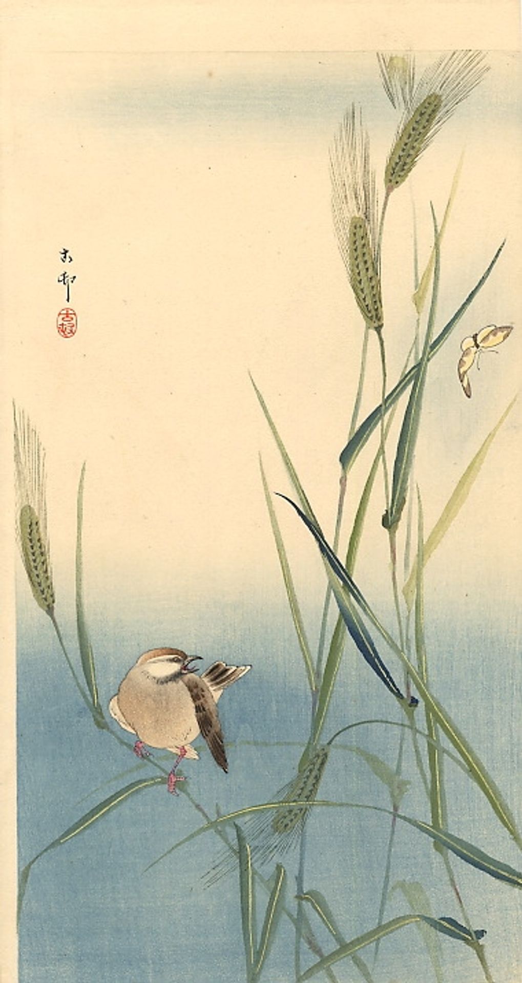 Songbird on Barley Stalk by Ohara Koson