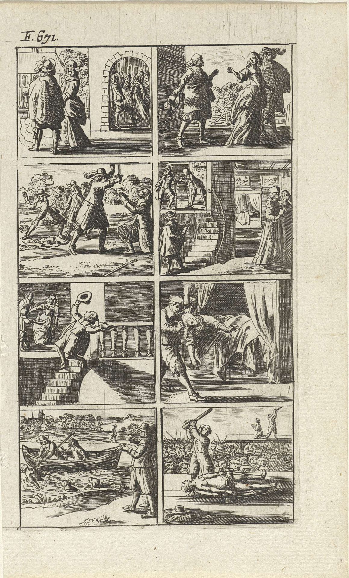 Verhaal met voorstellingen van moord en doodstraf (F. 671.) by Abraham Dircksz. Santvoort