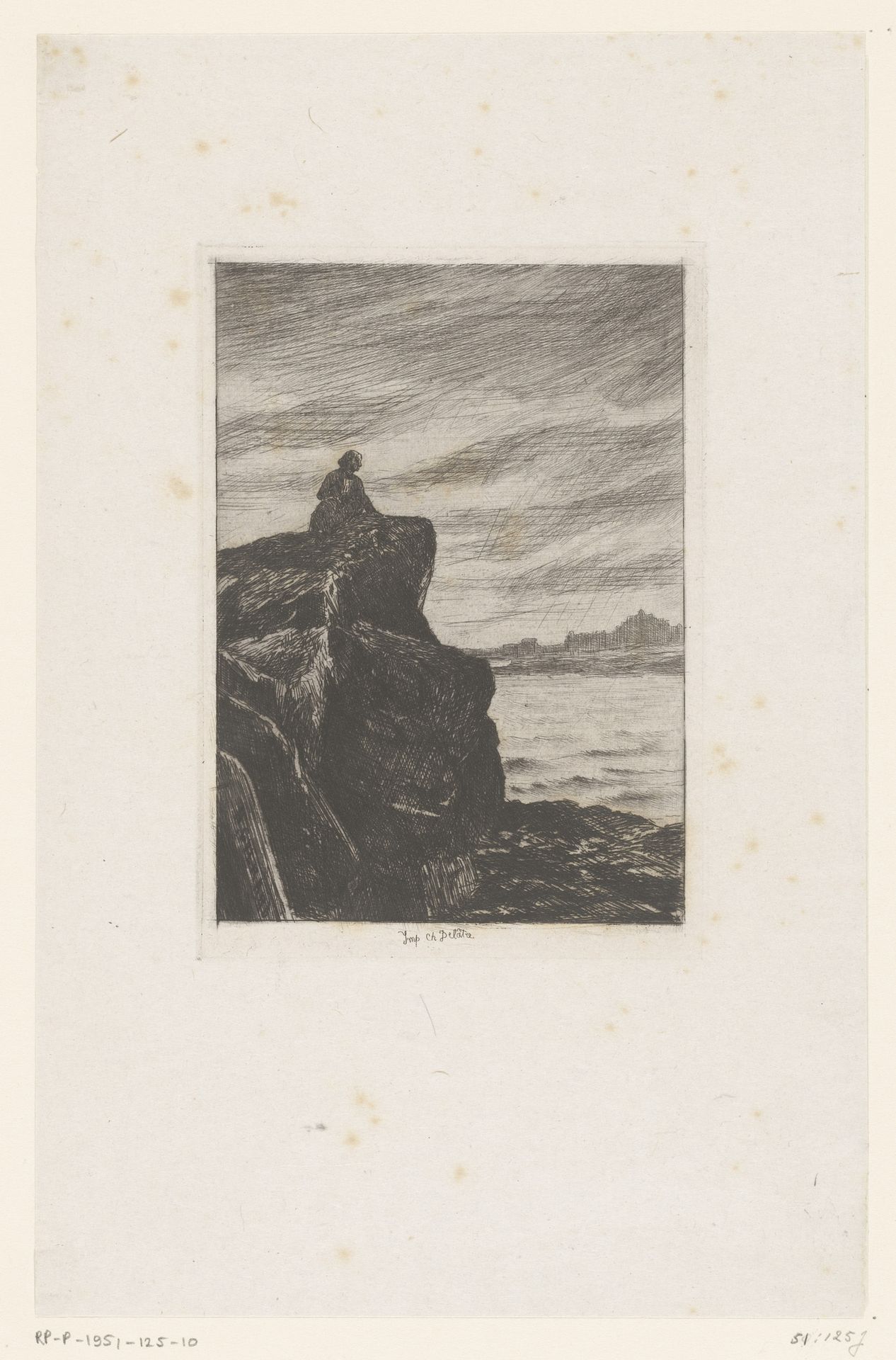 Verbannen Victor Hugo kijkt uit over zee by Henri-Charles Guérard