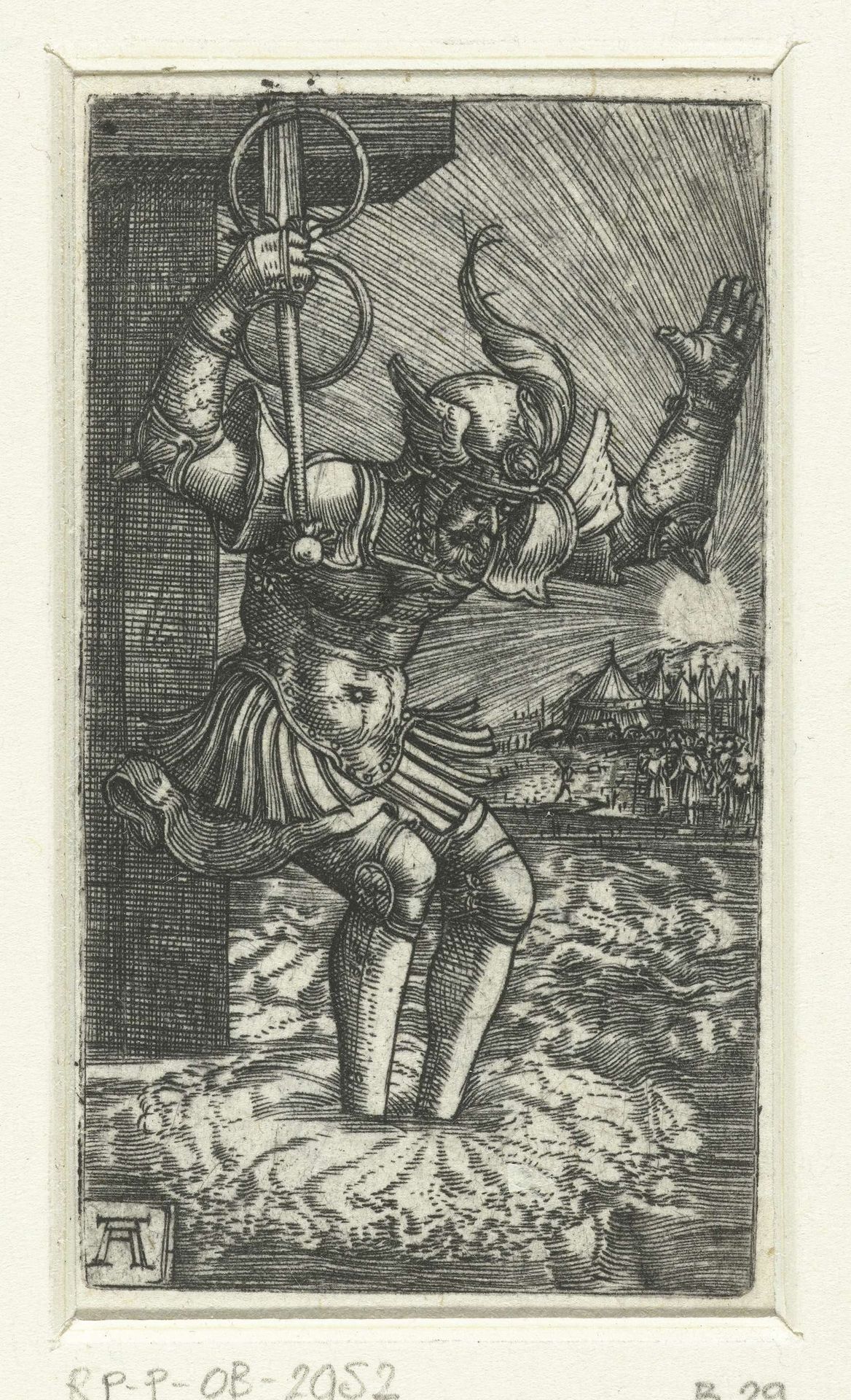 Horatius Cocles springt in de Tiber by Albrecht Altdorfer