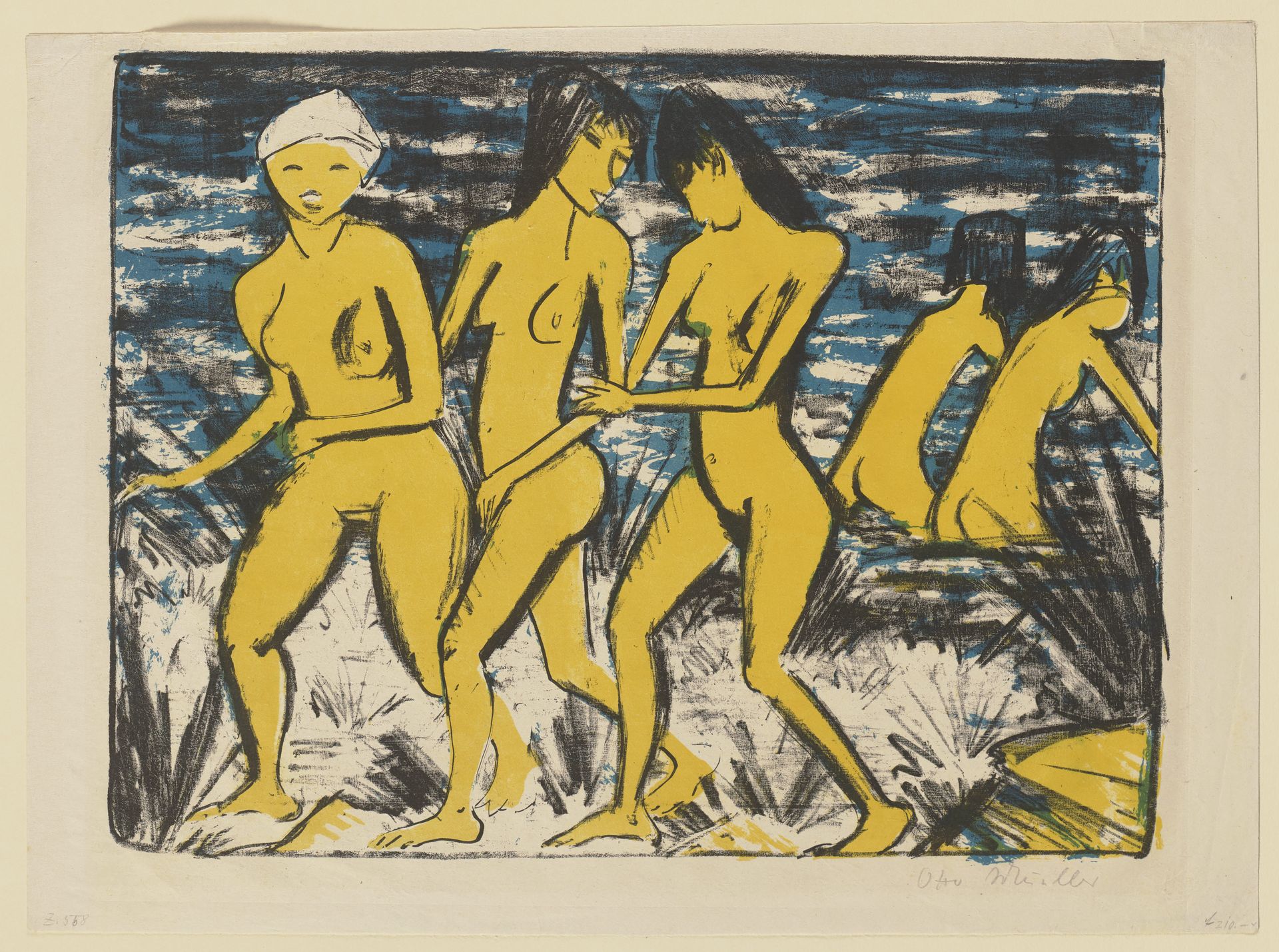 Fünf gelbe Akte am Wasser by Otto Mueller