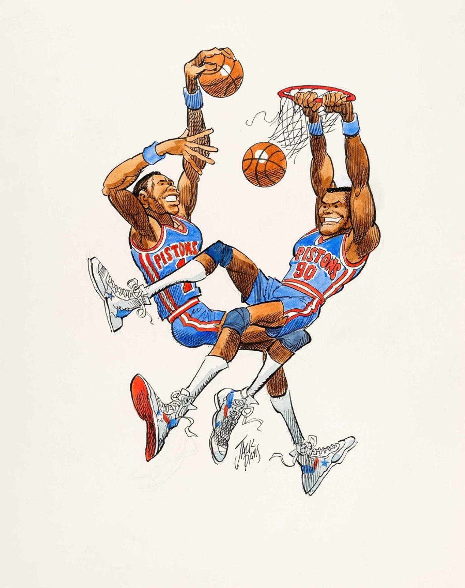 Detroit Pistons Basketball Illustration by Jack Davis