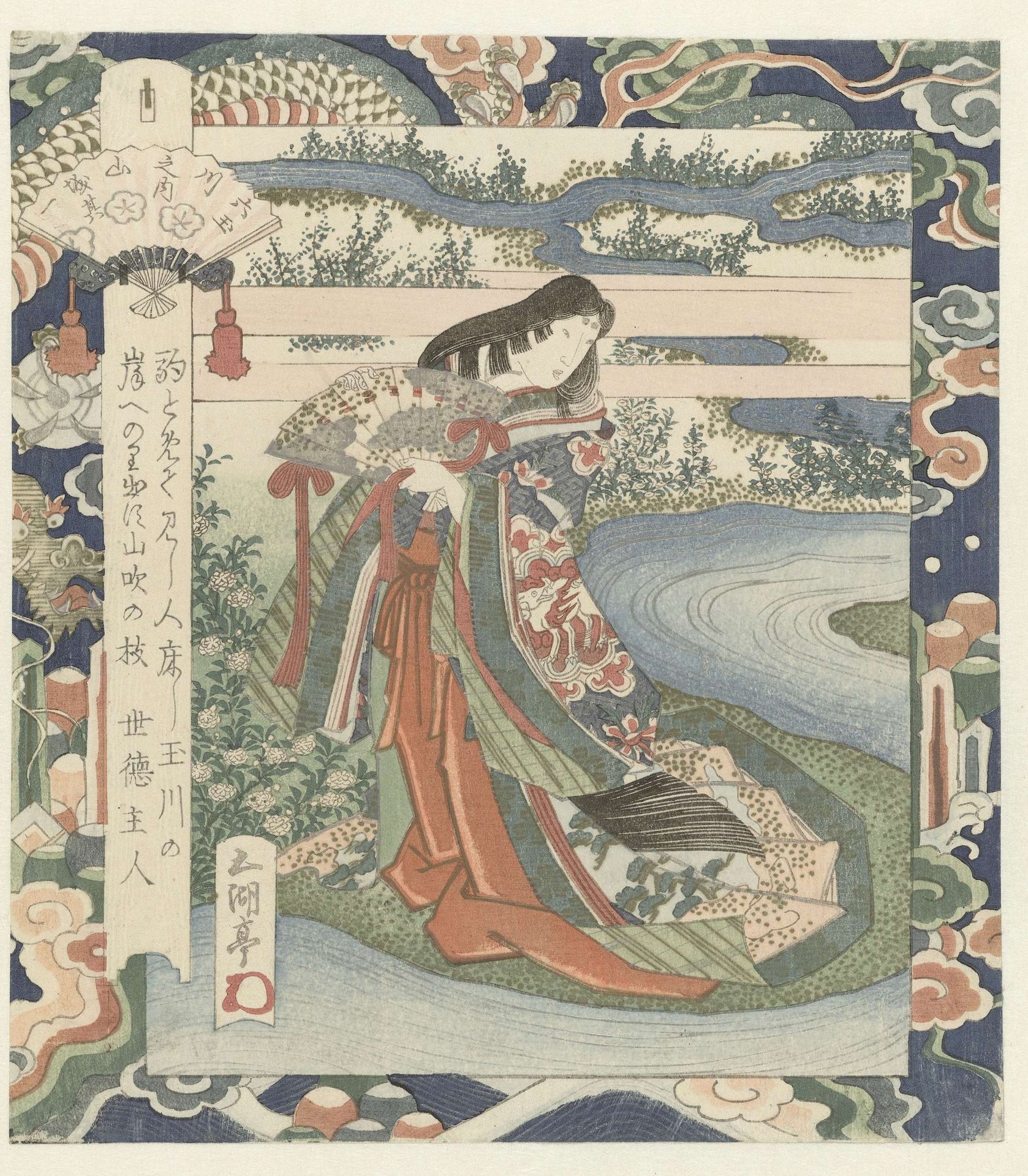 Hofdame bij rivieroever by Utagawa Sadakage