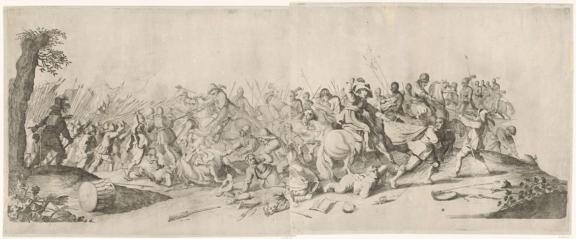 Gevecht tussen ruiters en voetvolk by Willem Basse