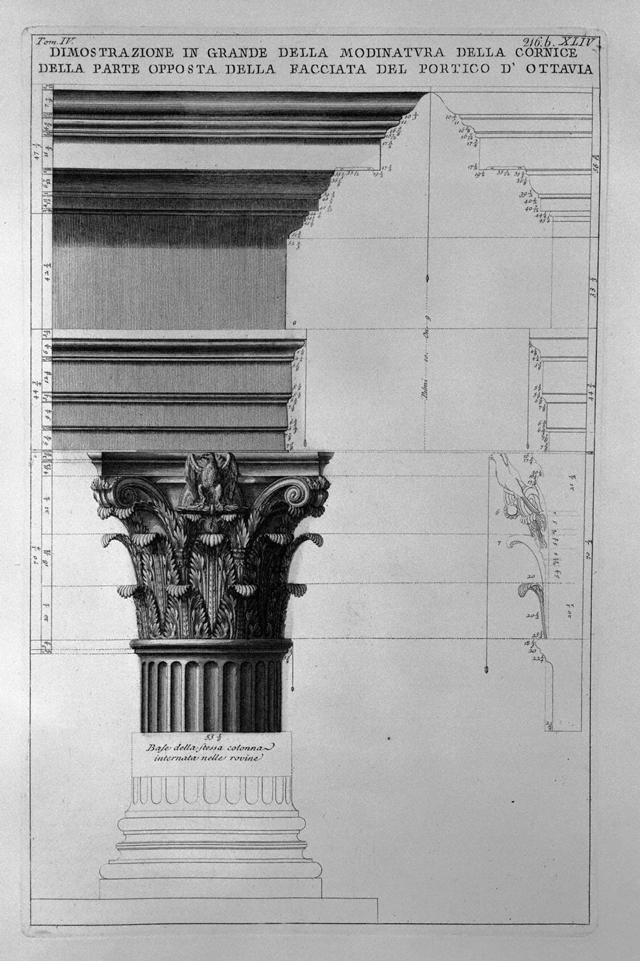 The Roman antiquities, t. 4, Plate XLIV. Vista of modinatura big frame on the opposite side of the facade of the portico of Octavia. by Giovanni Battista Piranesi