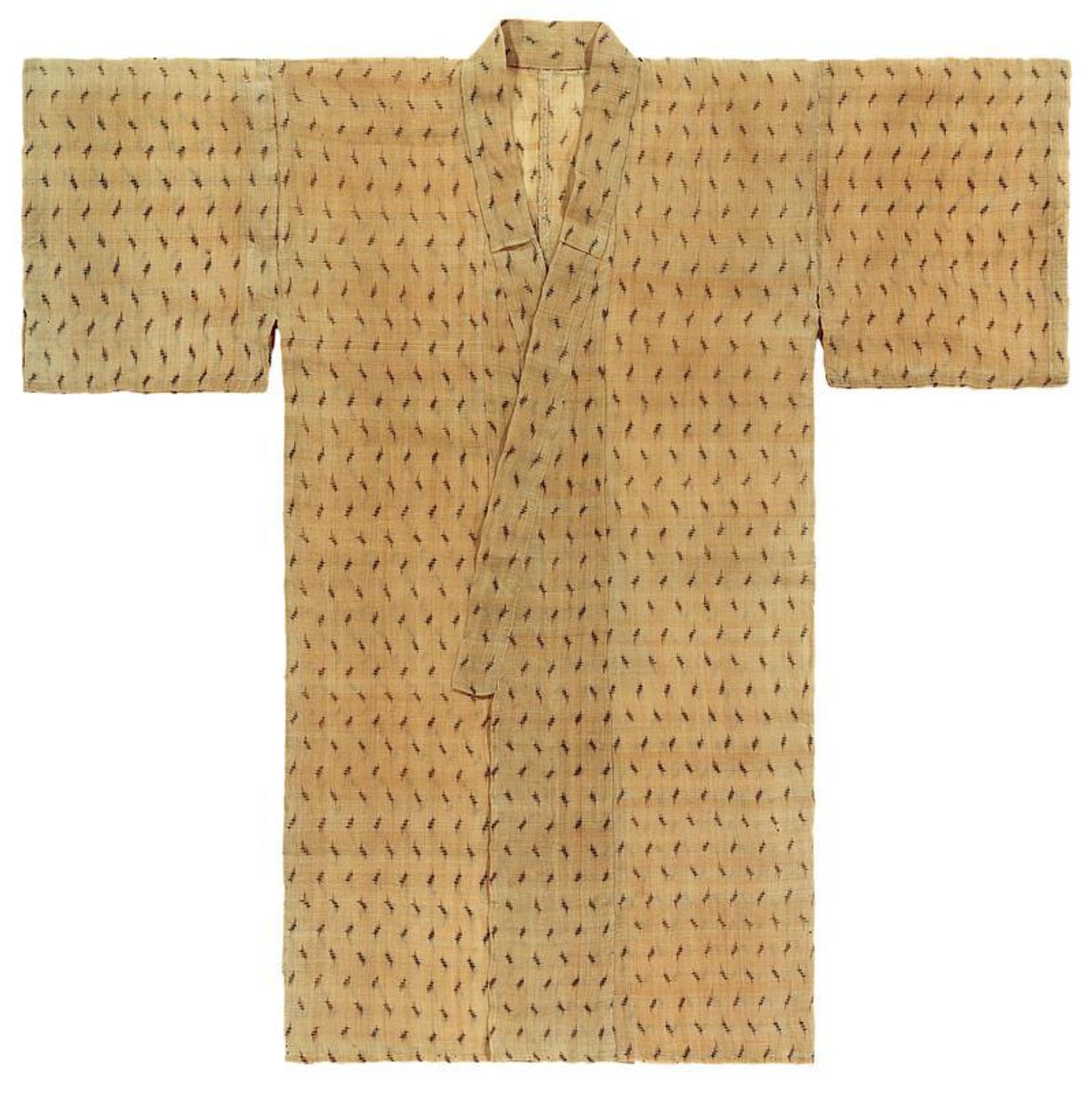 Yellow-ground kimono with ikat (kasuri) pattern by Anonymous