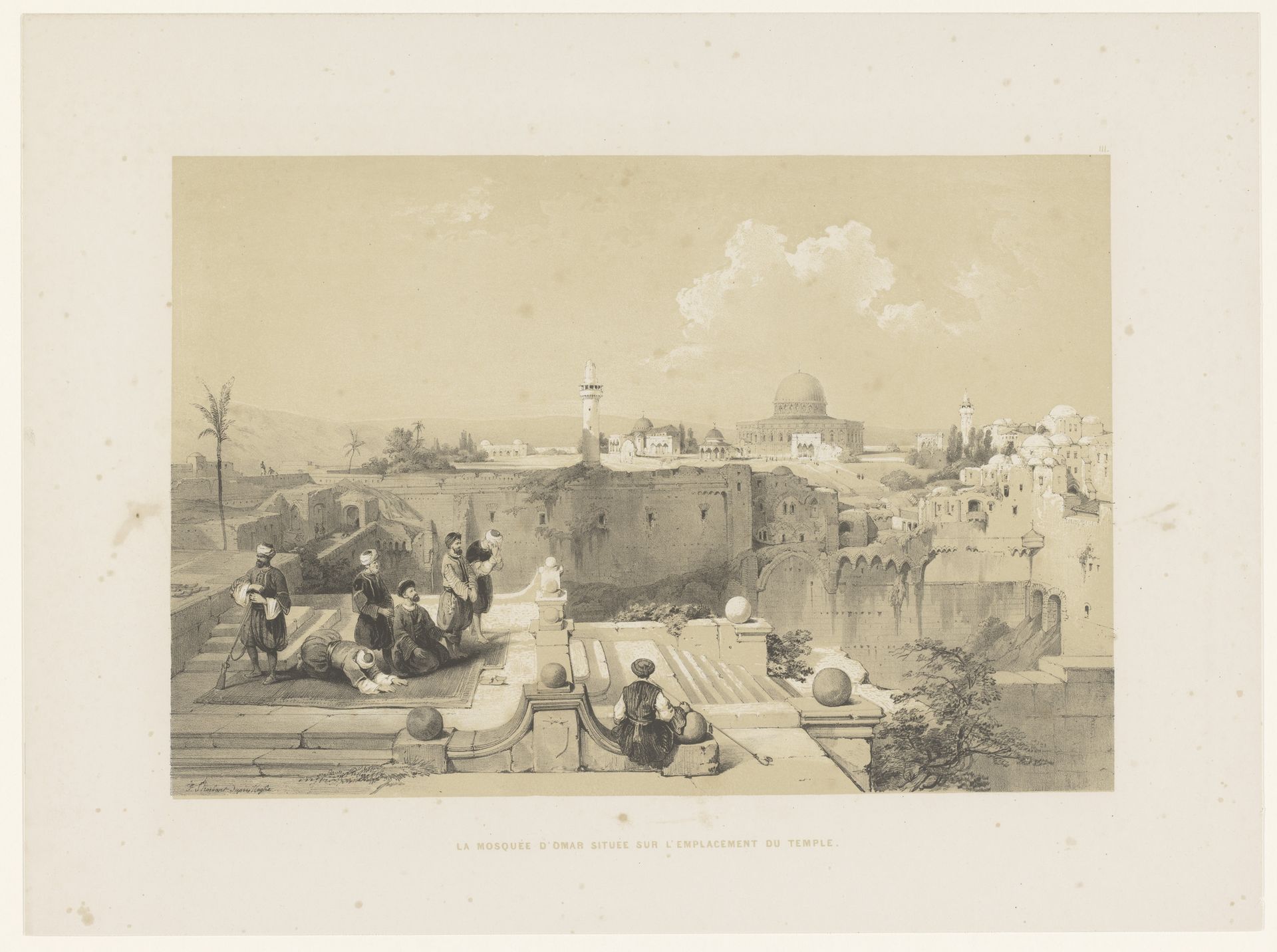 Biddende figuren bij de Omarmoskee te Jeruzalem by François Stroobant