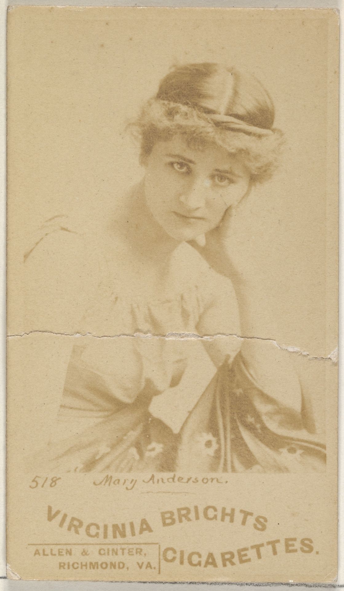 Card 518, Mary Anderson, from the Actors and Actresses series (N45, Type 6) for Virginia Brights Cigarettes by Allen & Ginter