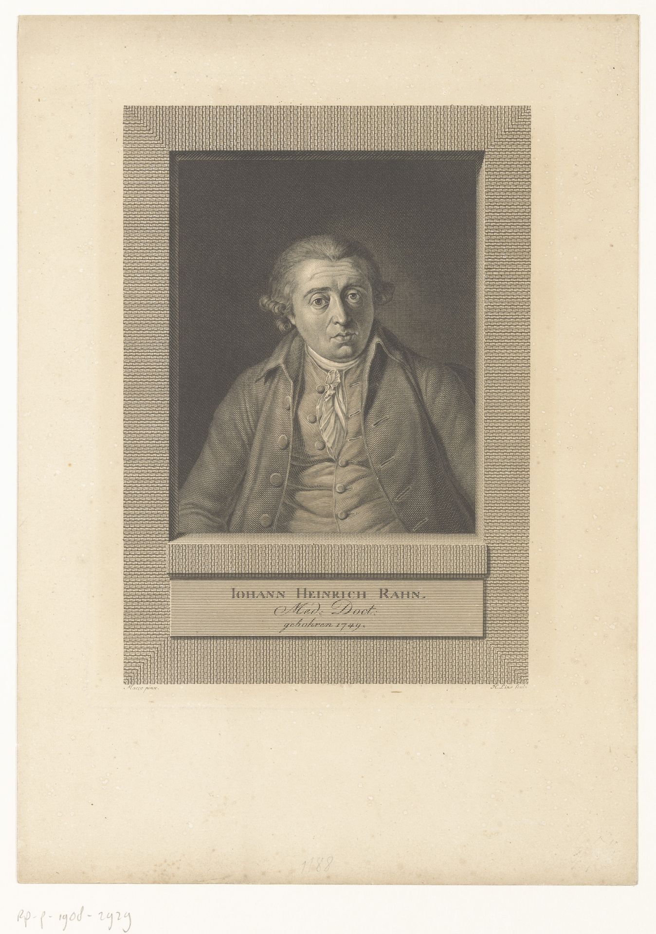 Portret van Johann Heinrich Rahn by Johann Heinrich Lips