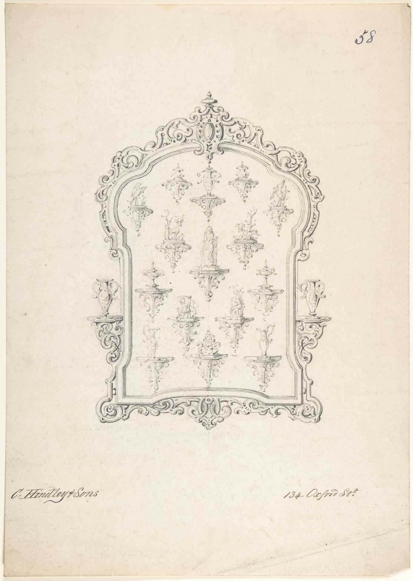 Design for a Frame and Sketches of Wall Displays by Charles Hindley and Sons