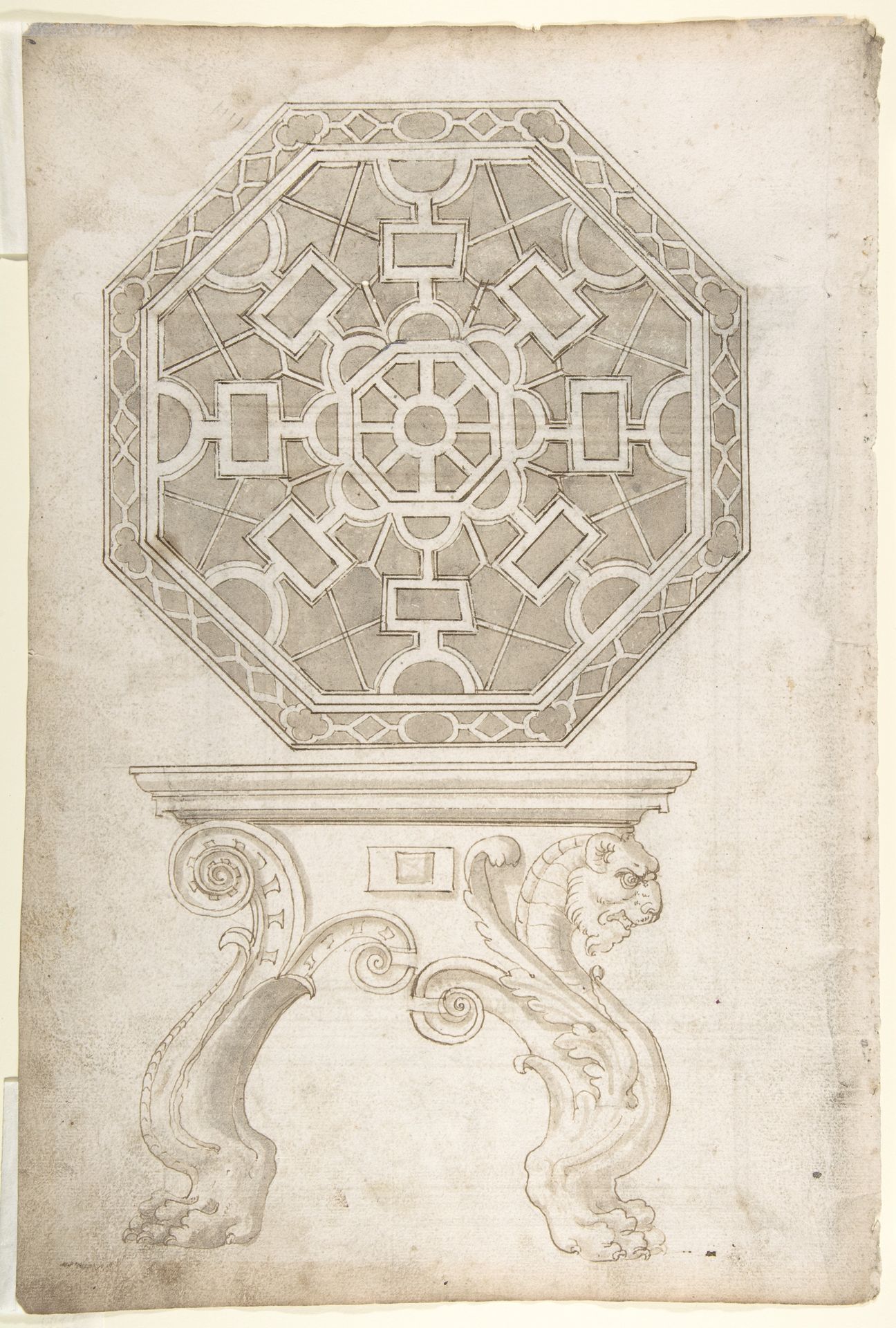Design for an Octagonal Table and Top (Recto); Design for altar or tomb monument (Verso) by Anonymous