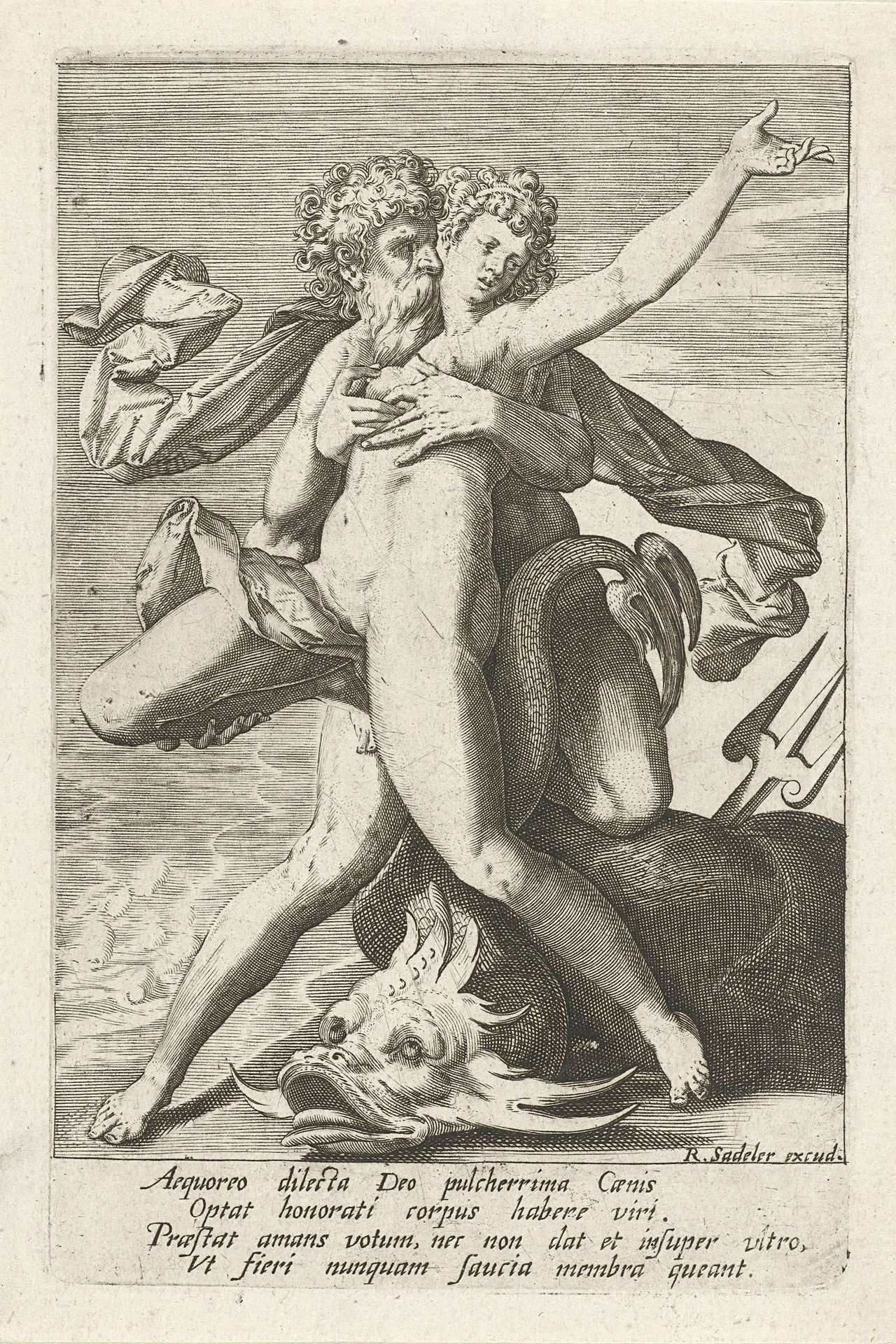 Neptunus verrast Caenis by Johann Sadeler I
