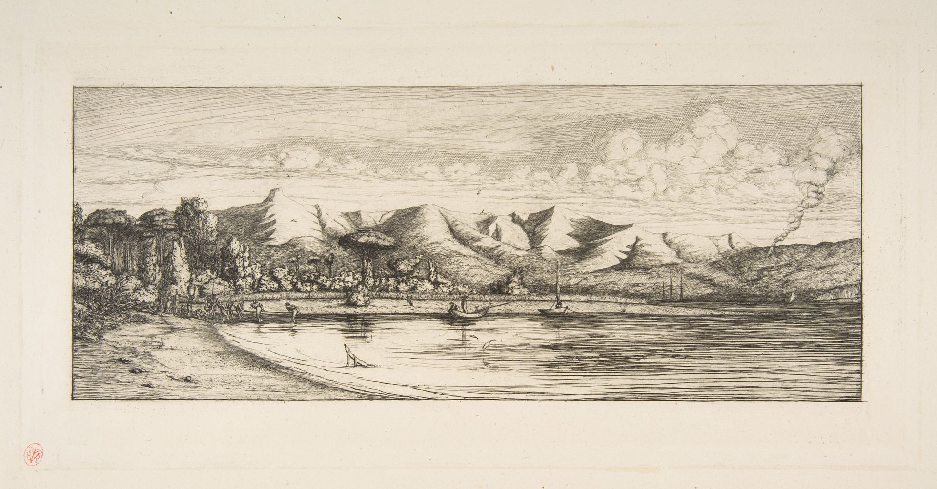 Presqu'île de Banks, Pointe des Charbonniers, Akaroa (Seine fishing off Colliers' Point, Akaroa, Banks Peninsula, 1845) by Charles Meryon