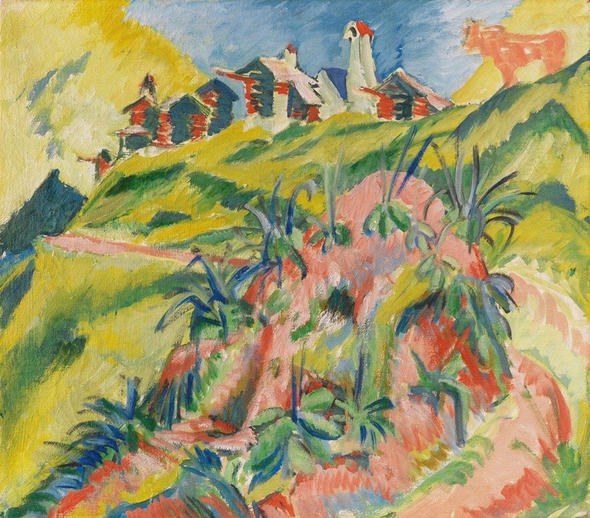 Bergdorf mit rosa Kuh by Ernst Ludwig Kirchner