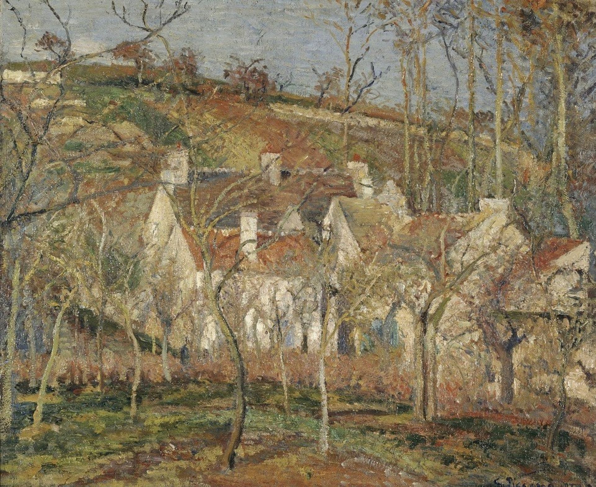 Red roofs, corner of a village, winter by Camille Pissarro