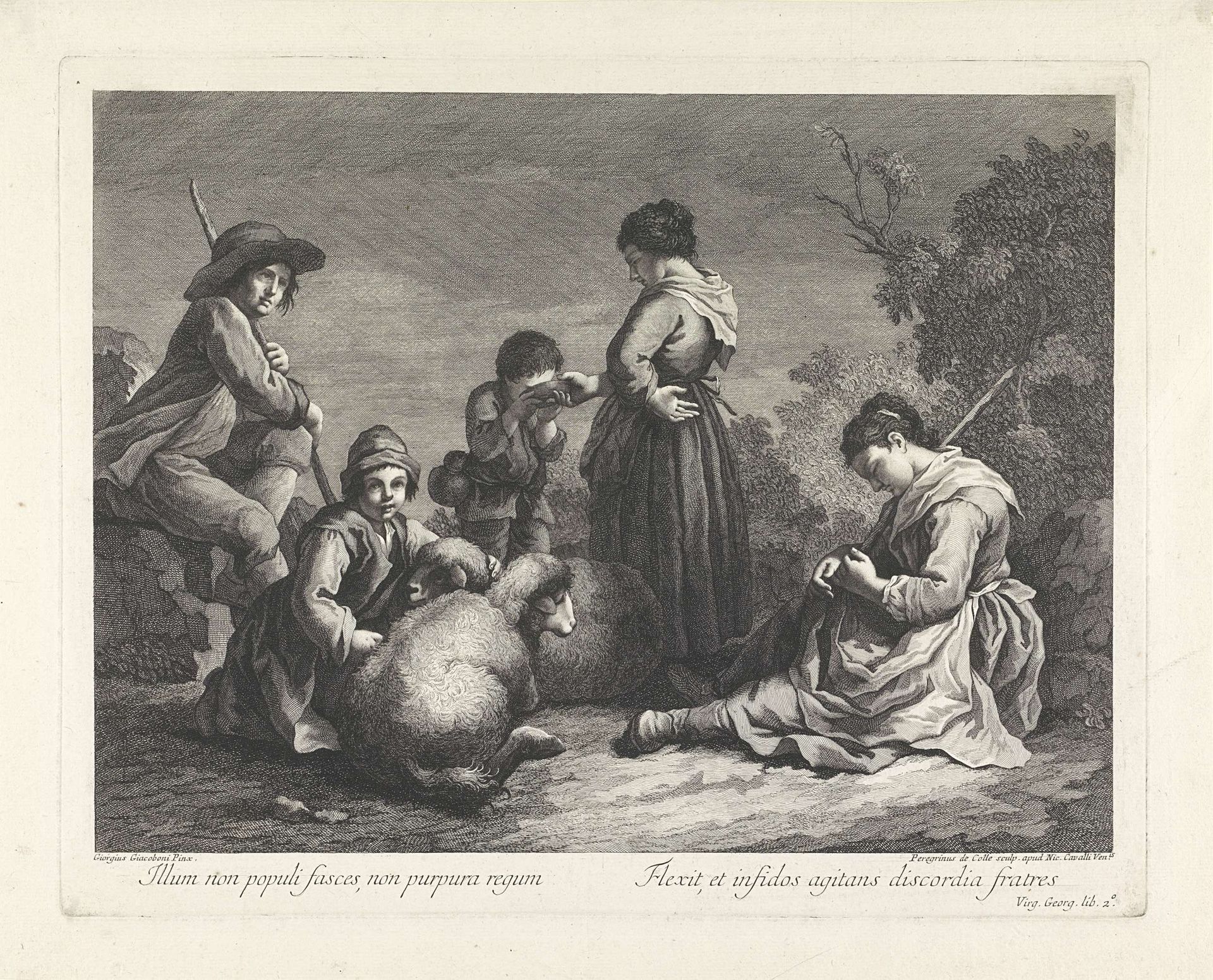 Herdersfamilie in een landschap by Pellegrino dal Colle