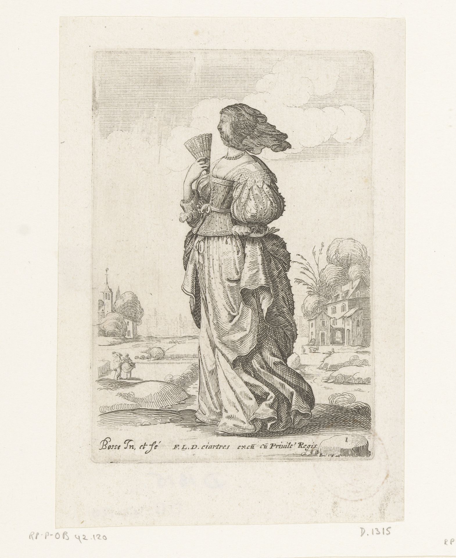 Franse edelvrouw met sluier, gekleed volgens de mode van ca. 1630 by Abraham Bosse