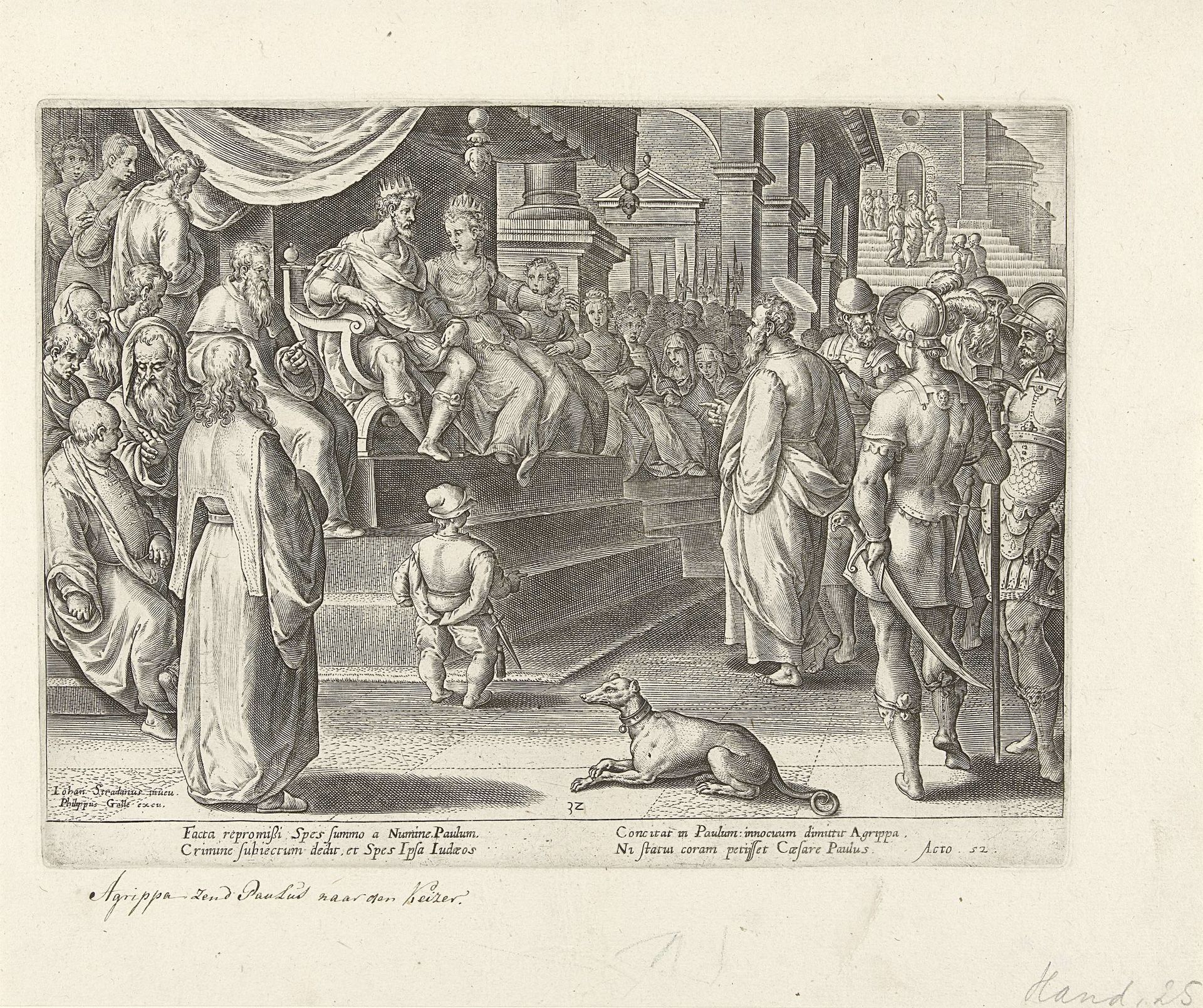 Paulus voor Festus en Agrippa by Philips Galle