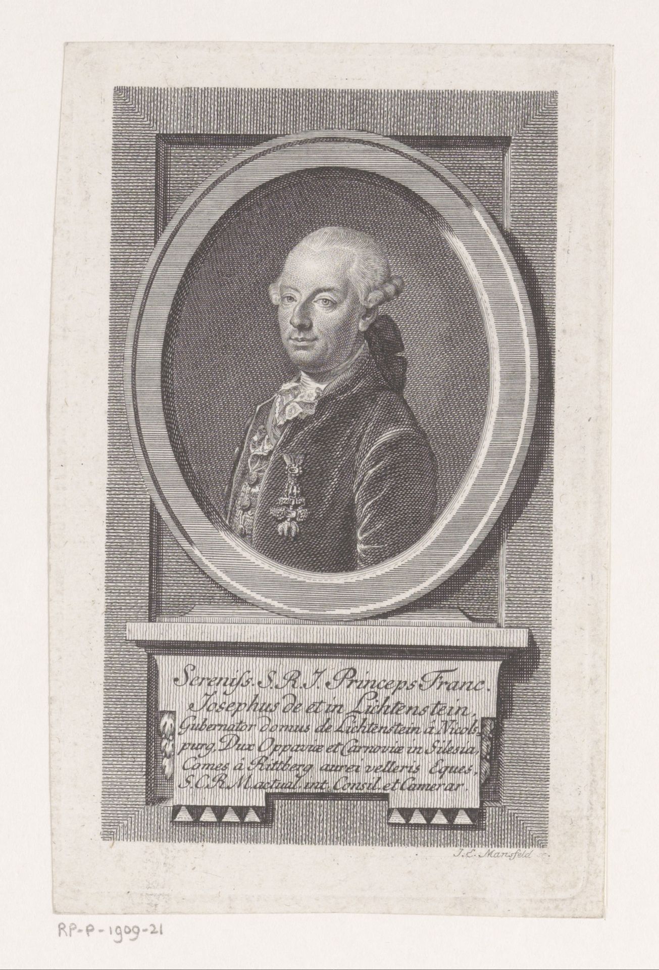 Portret van Franz Jozef I von Liechtenstein by Johann Ernst Mansfeld