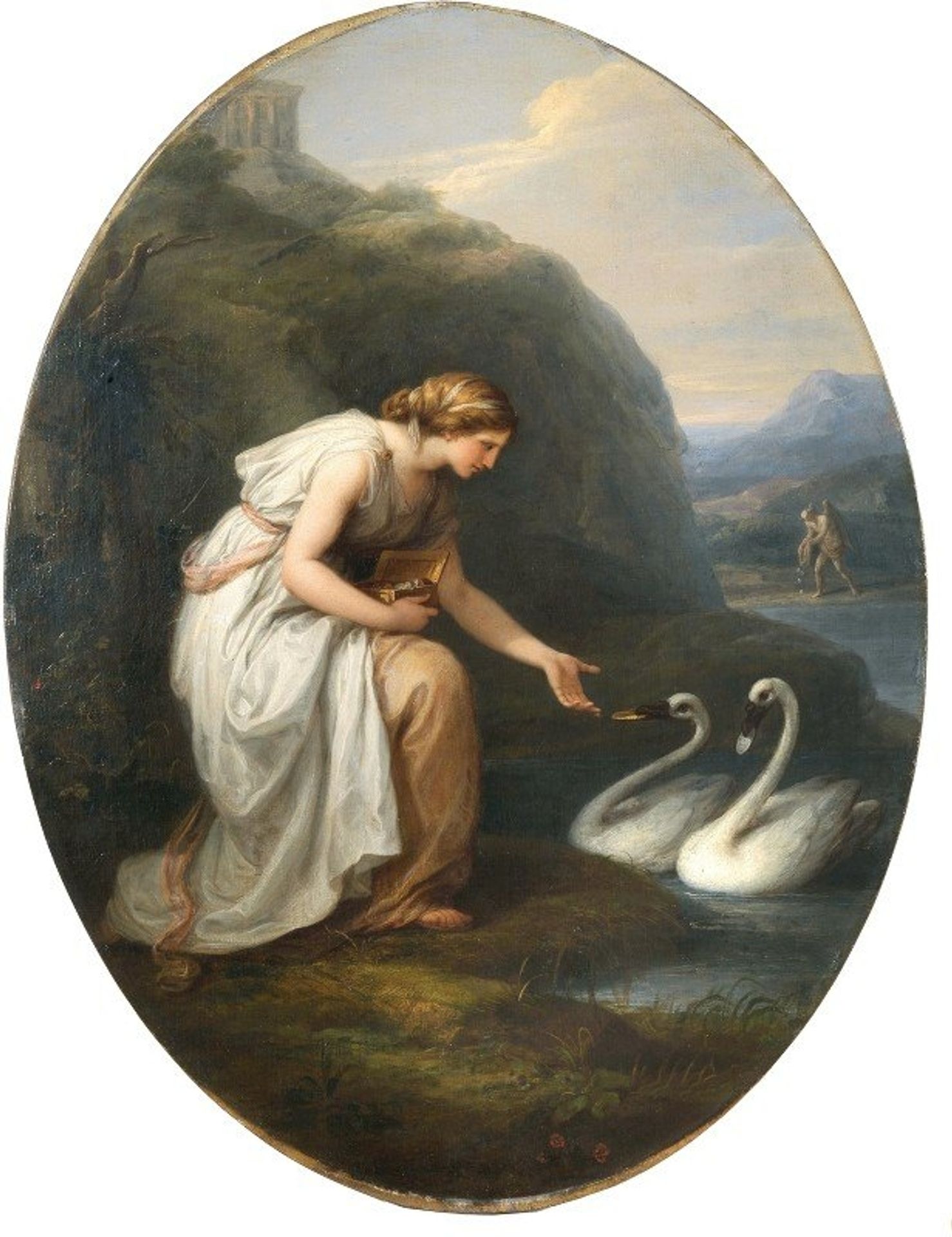 Immortalia, the nymph of immortality, receiving nameplates from two swans by Angelica Kauffmann