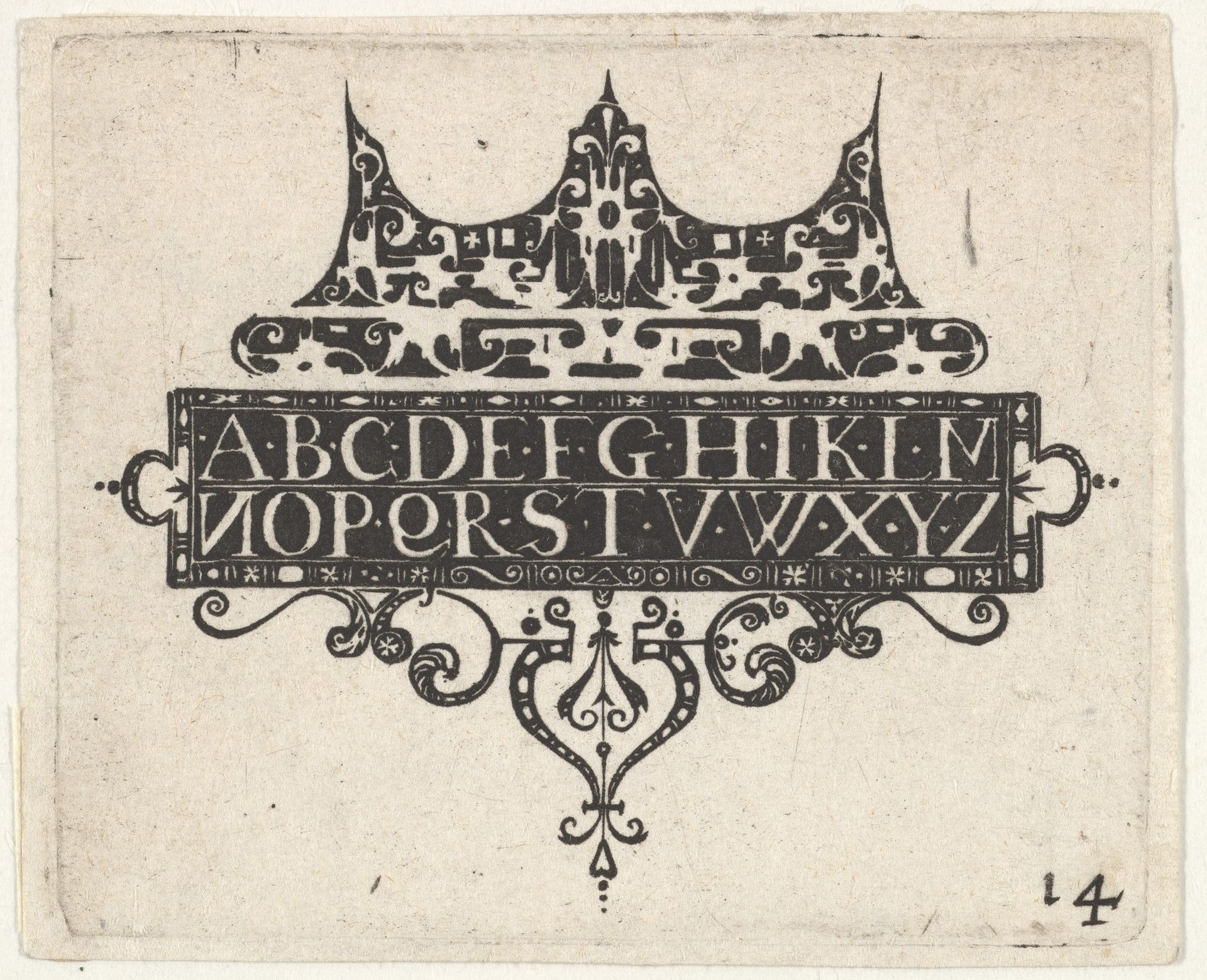 Blackwork Print with the Alphabet by Claes Jansz. Visscher