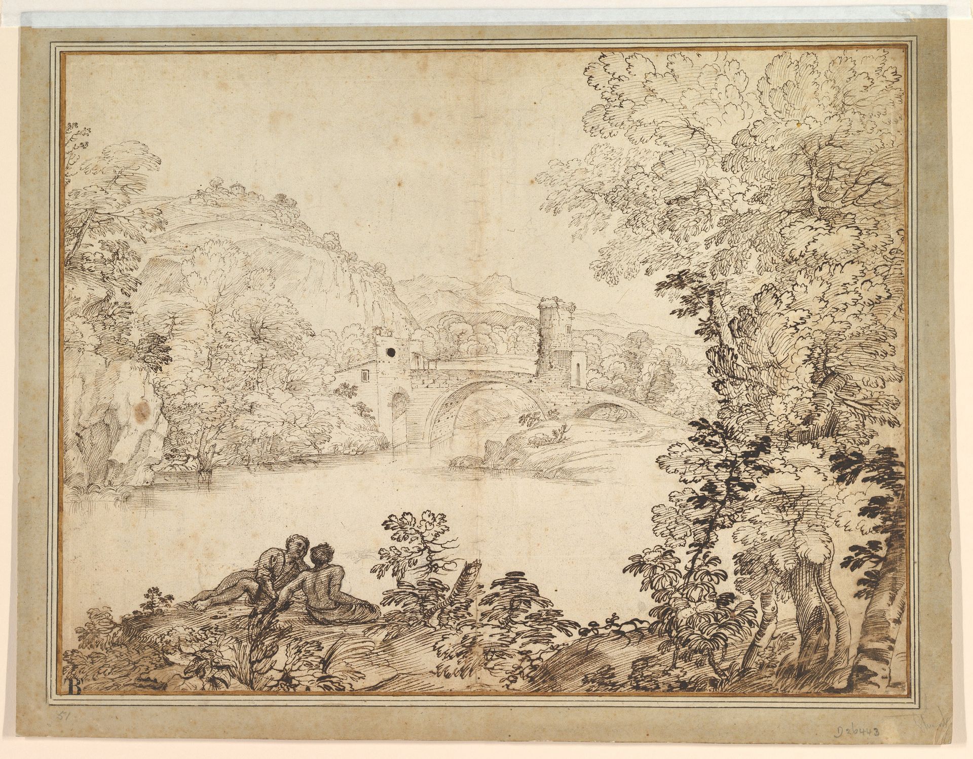 Landscape with a Bridge and Two Figures by Giovanni Francesco Grimaldi