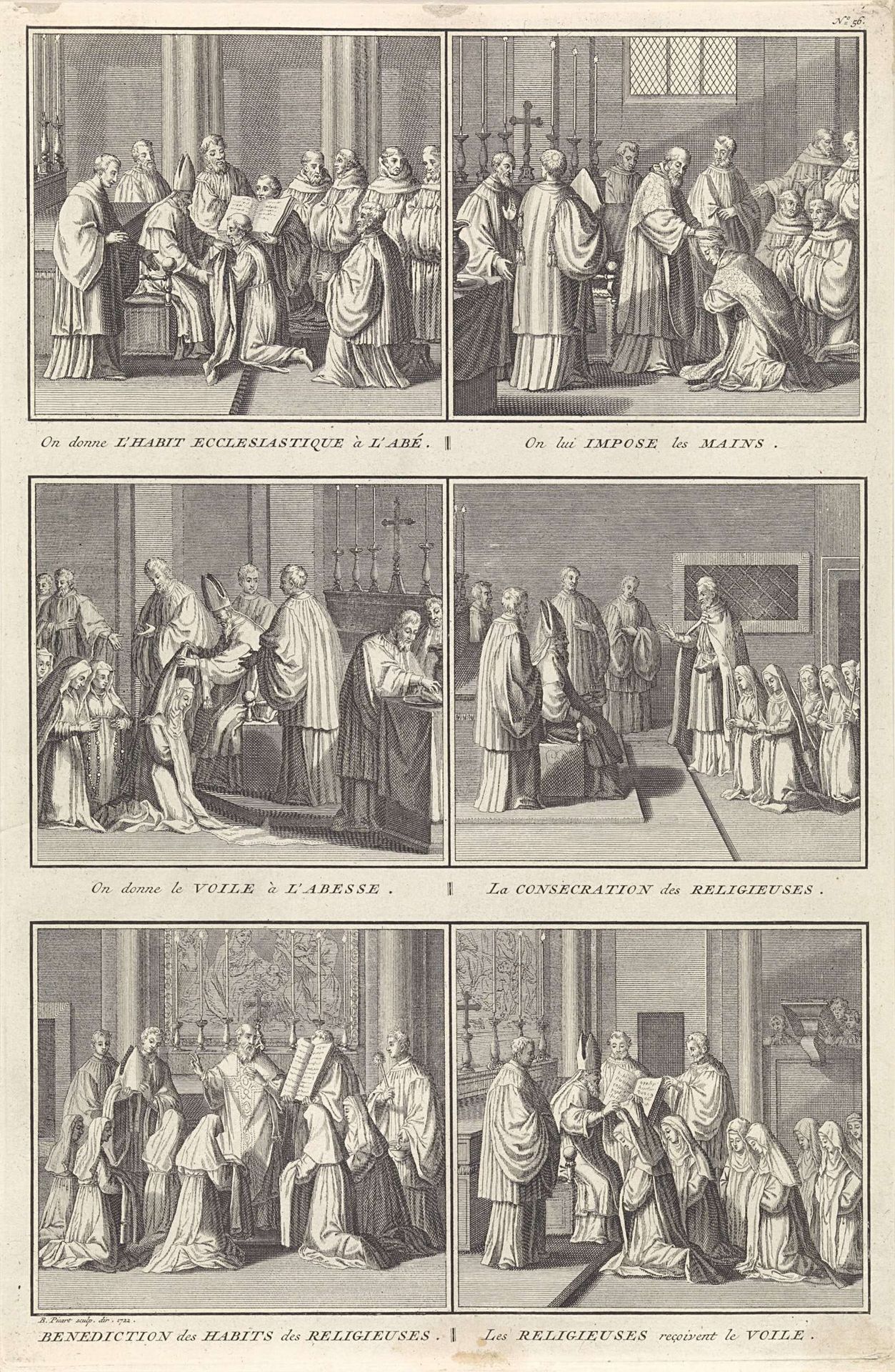 Wijding van een abt, abdis en kloosterzusters by Bernard Picart
