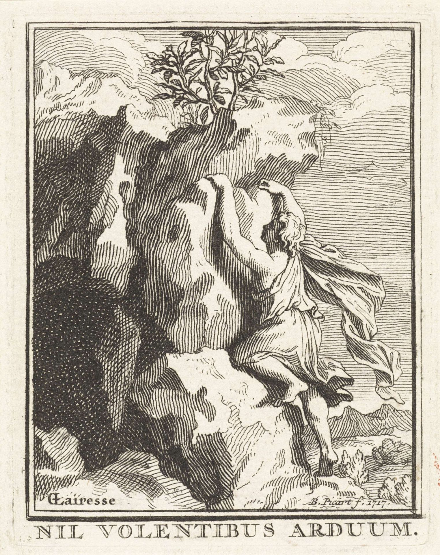 Een man die een berg beklimt by Bernard Picart