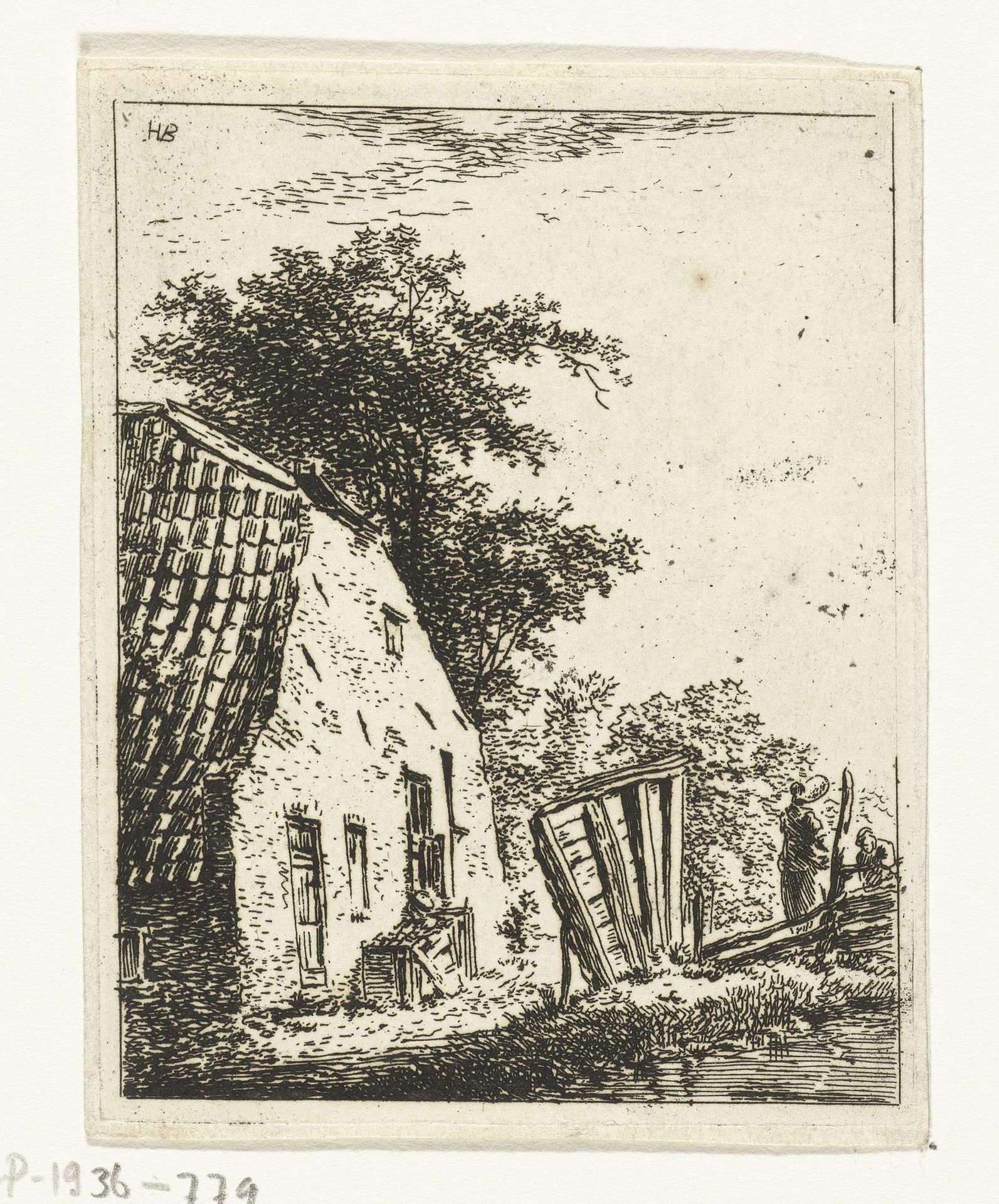 Boerderij met twee figuren by Hermanus van Brussel