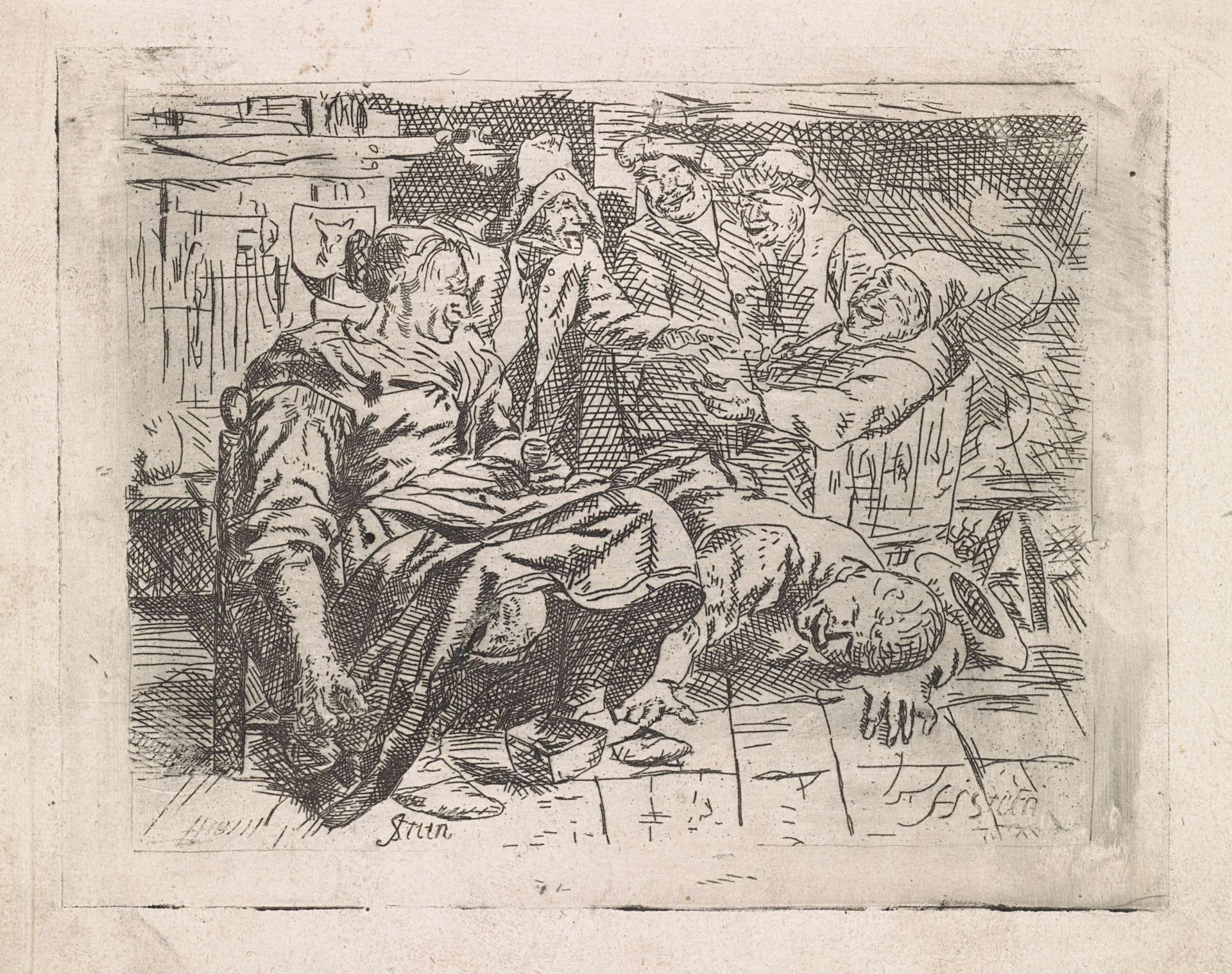 Herberg met lachend gezelschap by Jan Steen