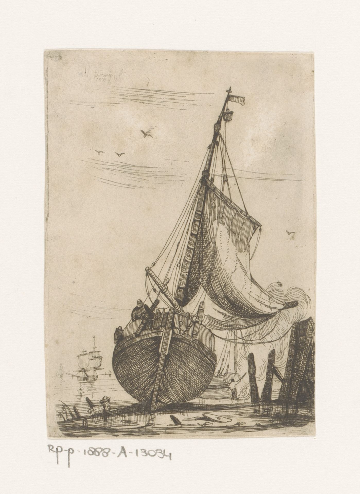 Vissersboten worden geteerd by Egidius Linnig
