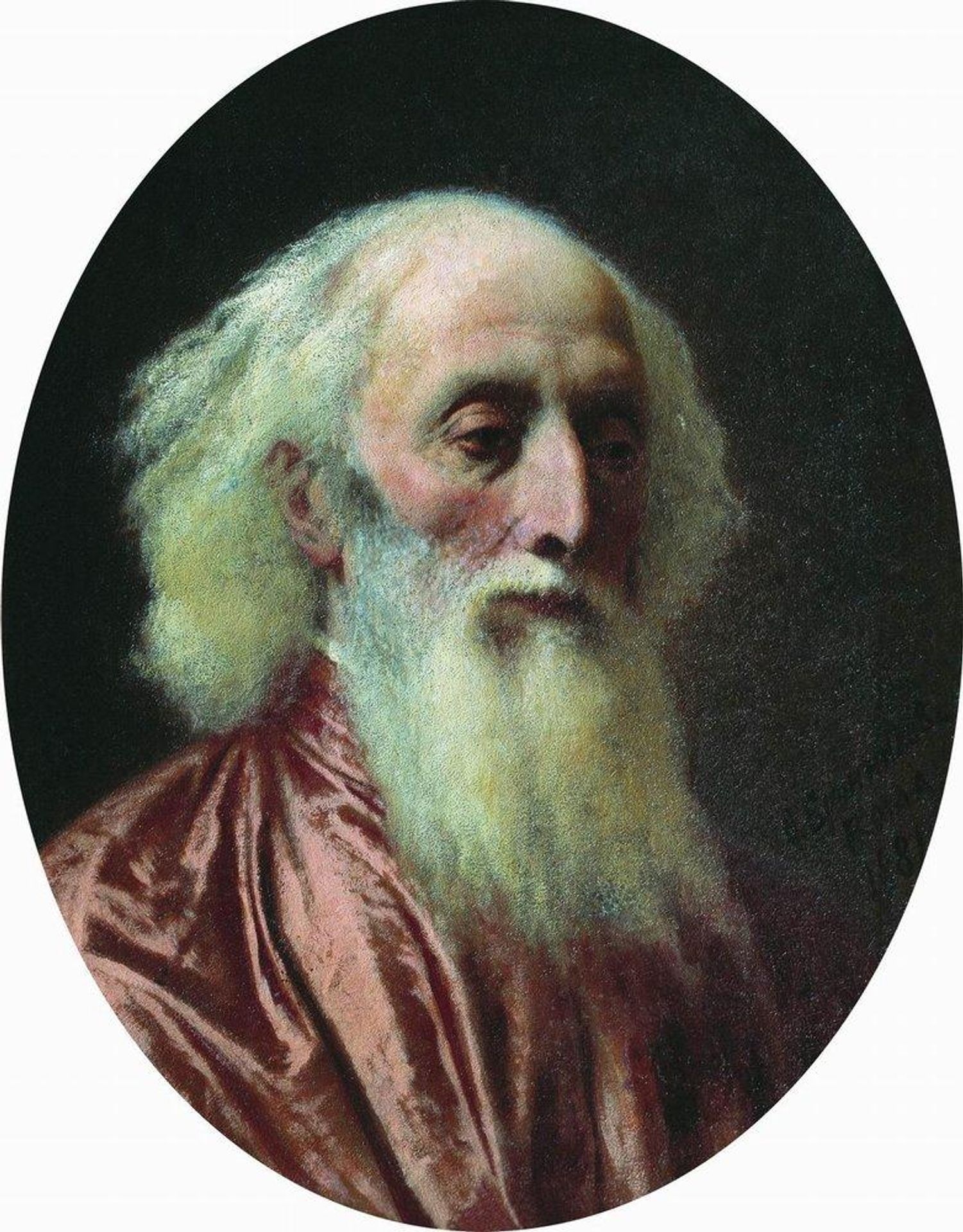 Portrait of an old man in a crimson dress by Fyodor Bronnikov