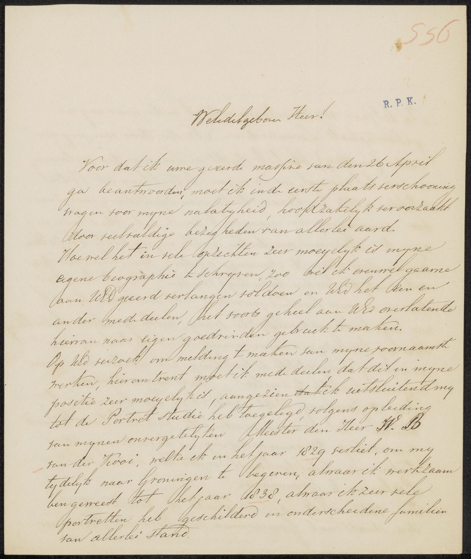 Brief aan Christiaan Kramm by Johan Joeke Gabriël van Wicheren