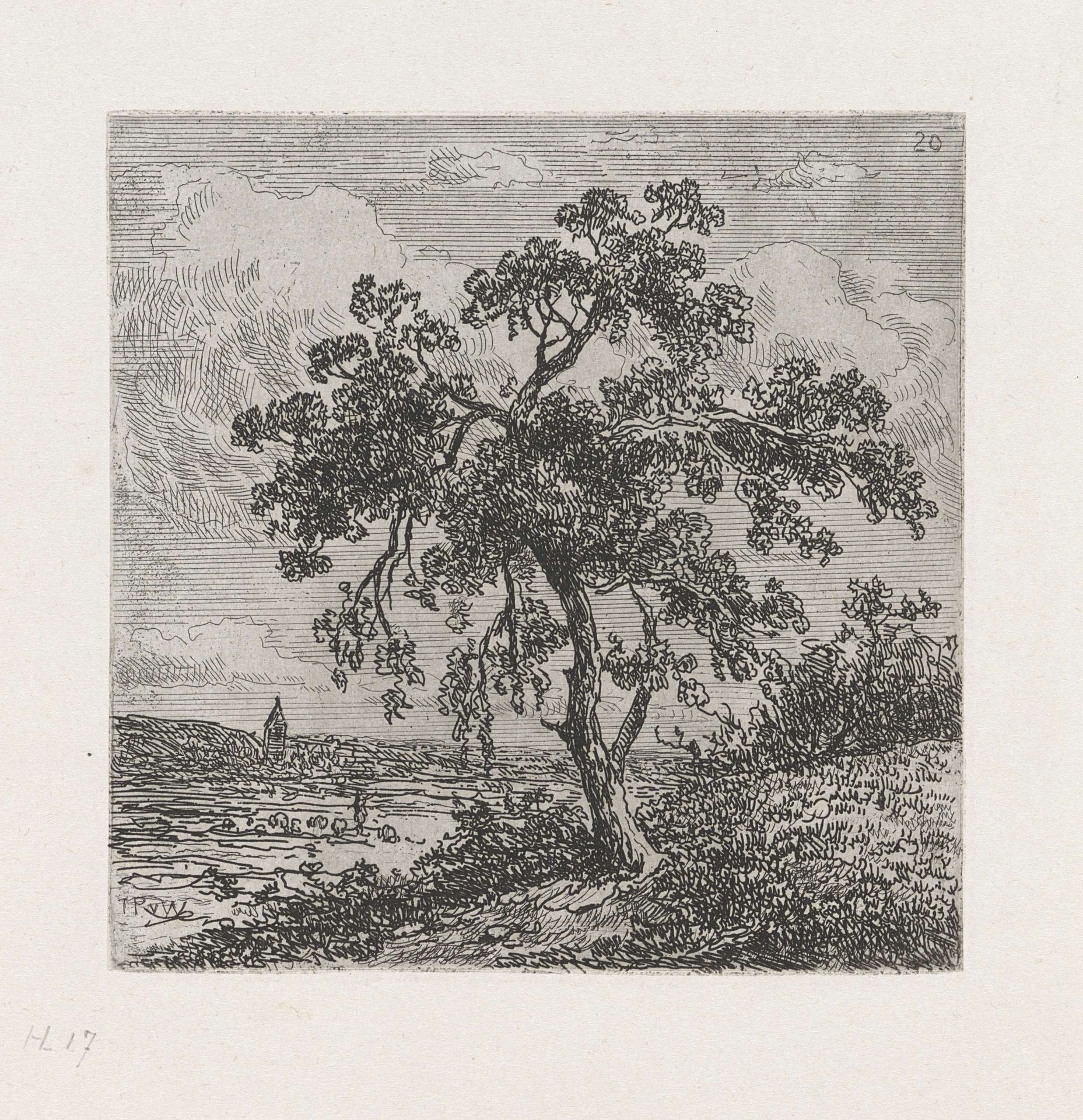 Landschap met een grote boom by Johannes Pieter van Wisselingh