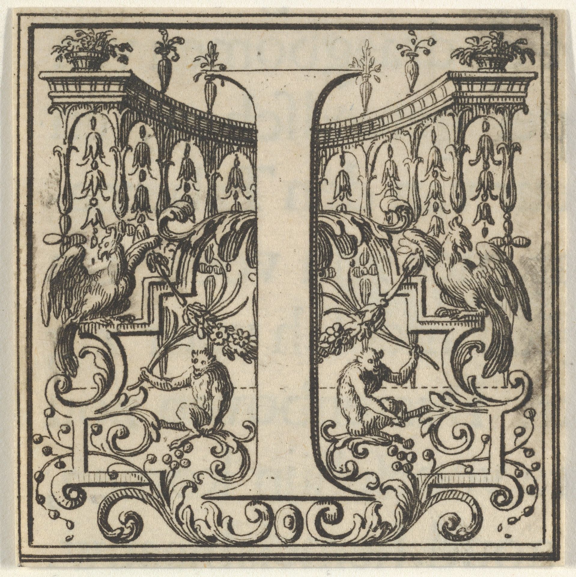 Roman Alphabet letter I with Louis XIV decoration by Bernard Picart