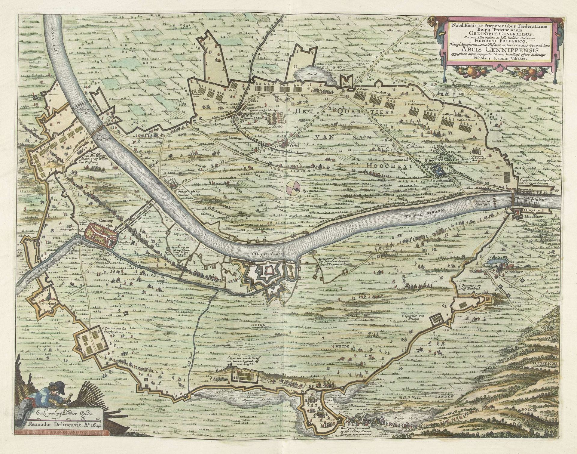 Kaart van het beleg van Gennep, 1641 by Claes Jansz. Visscher