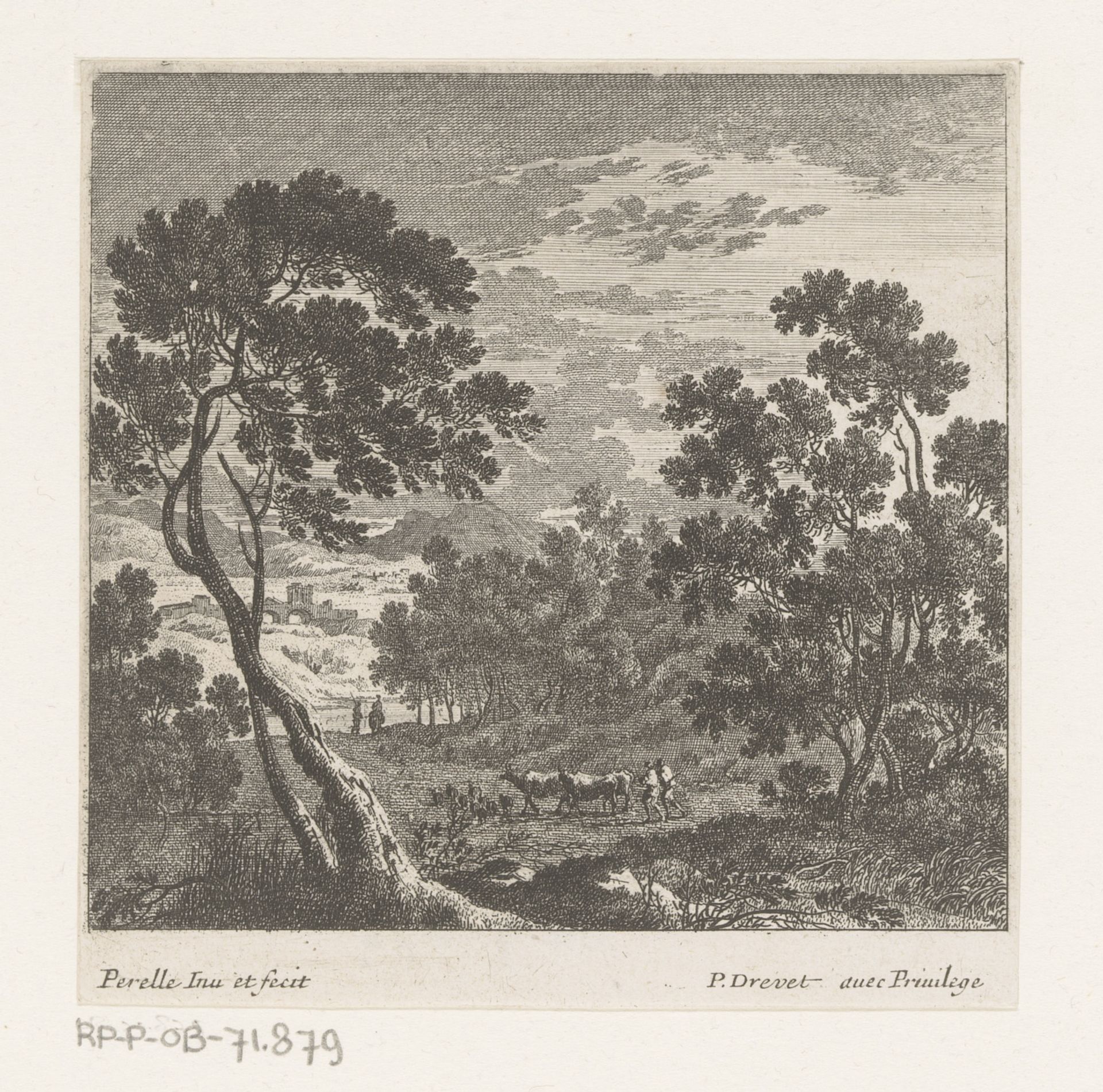 Landschap met figuren en drie koeien by Nicolas Perelle
