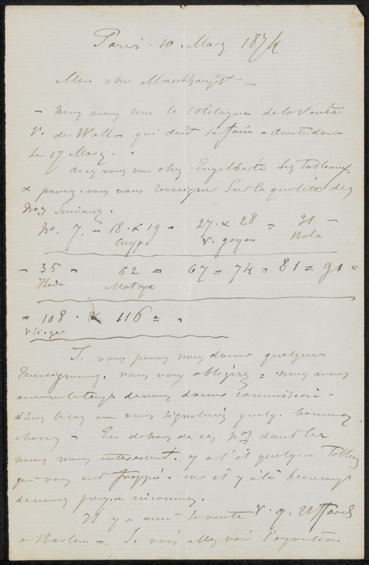 Brief aan Jan Hendrik Maschaupt by Adolphe Mouilleron