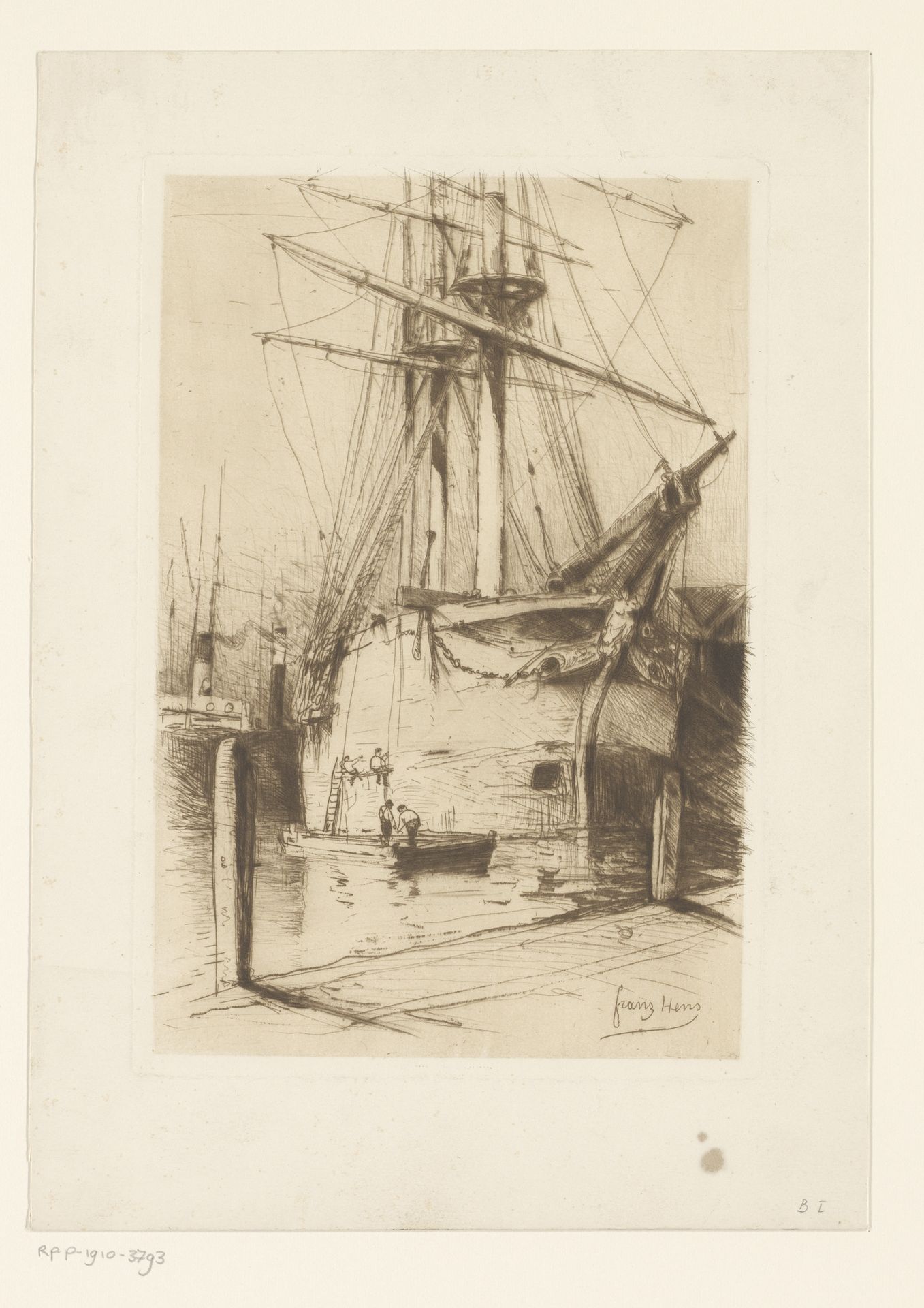 Onderhoud aan een schip in de haven by Frans Hens