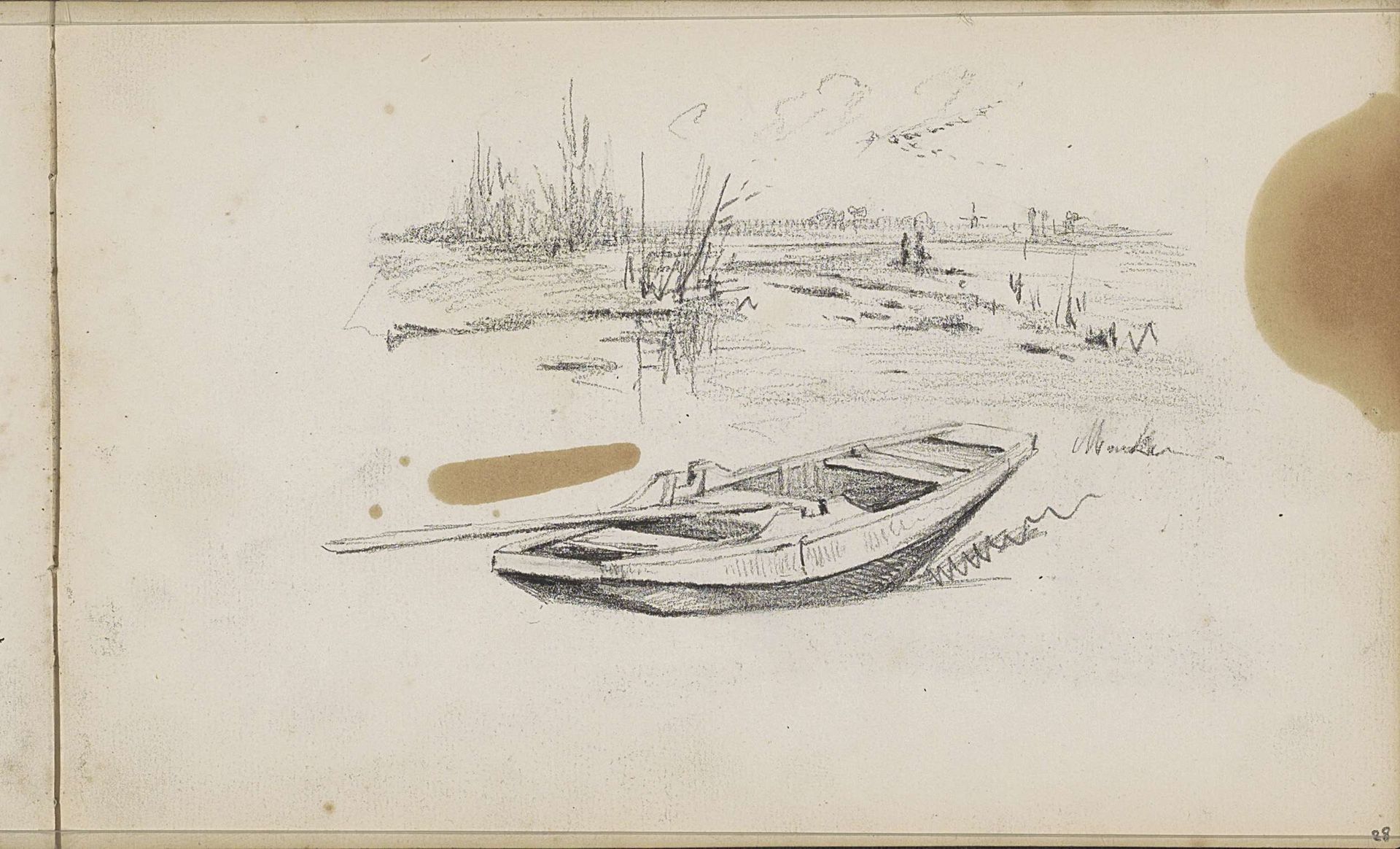 Rivierlandschap met een aangemeerde roeiboot by Willem Cornelis Rip