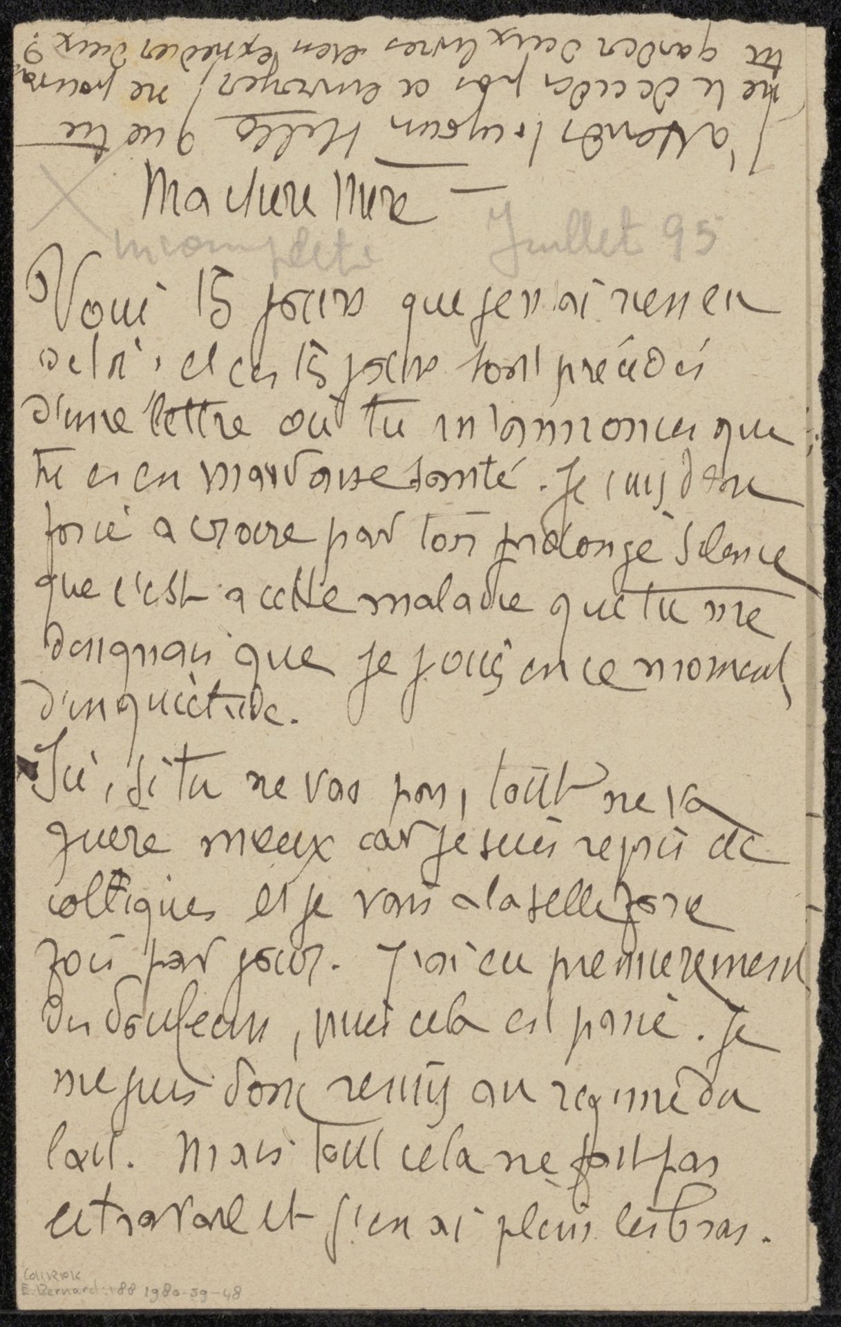 Brief aan Héloïse Bernard-Bodin by Emile Bernard