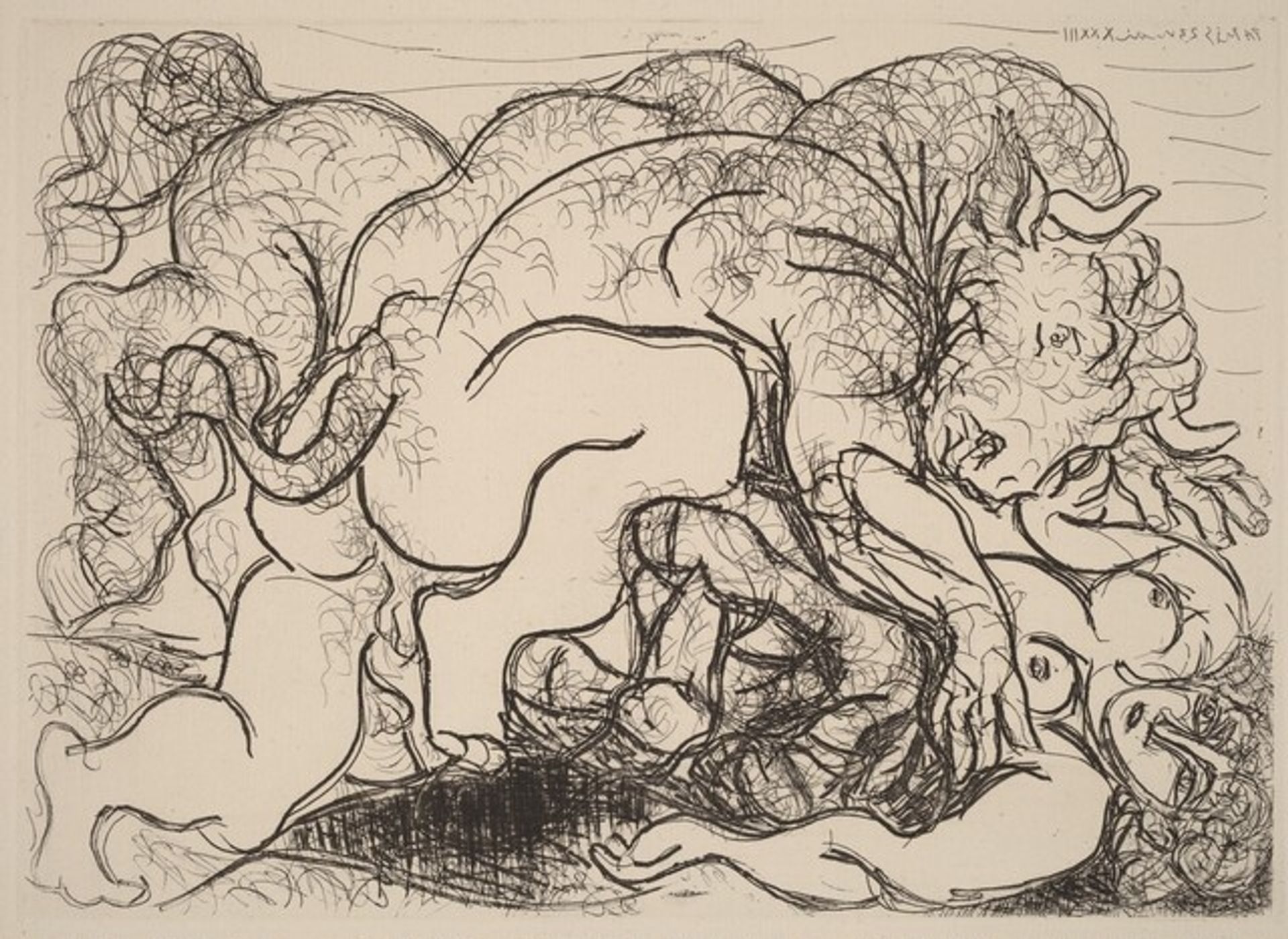 Minotaur Loving a Female Centaur (Minotaure amoureux d'une femme-centaure) by Pablo Picasso