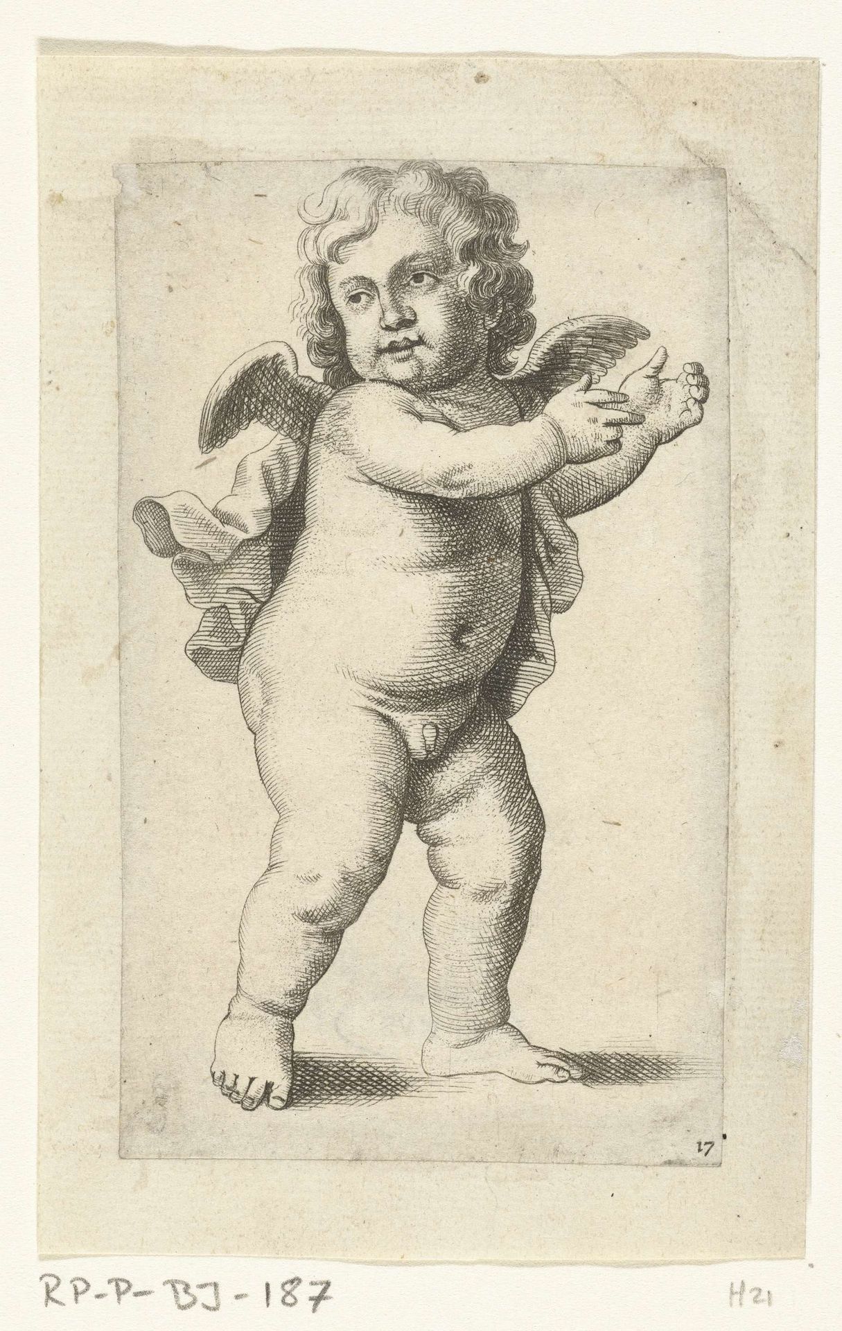 Staand engeltje met armen naar rechts by Pieter van Avont